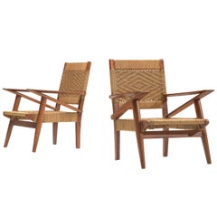 rotan chairs French Graphical Lounge Chairs in Oak and Rotan
