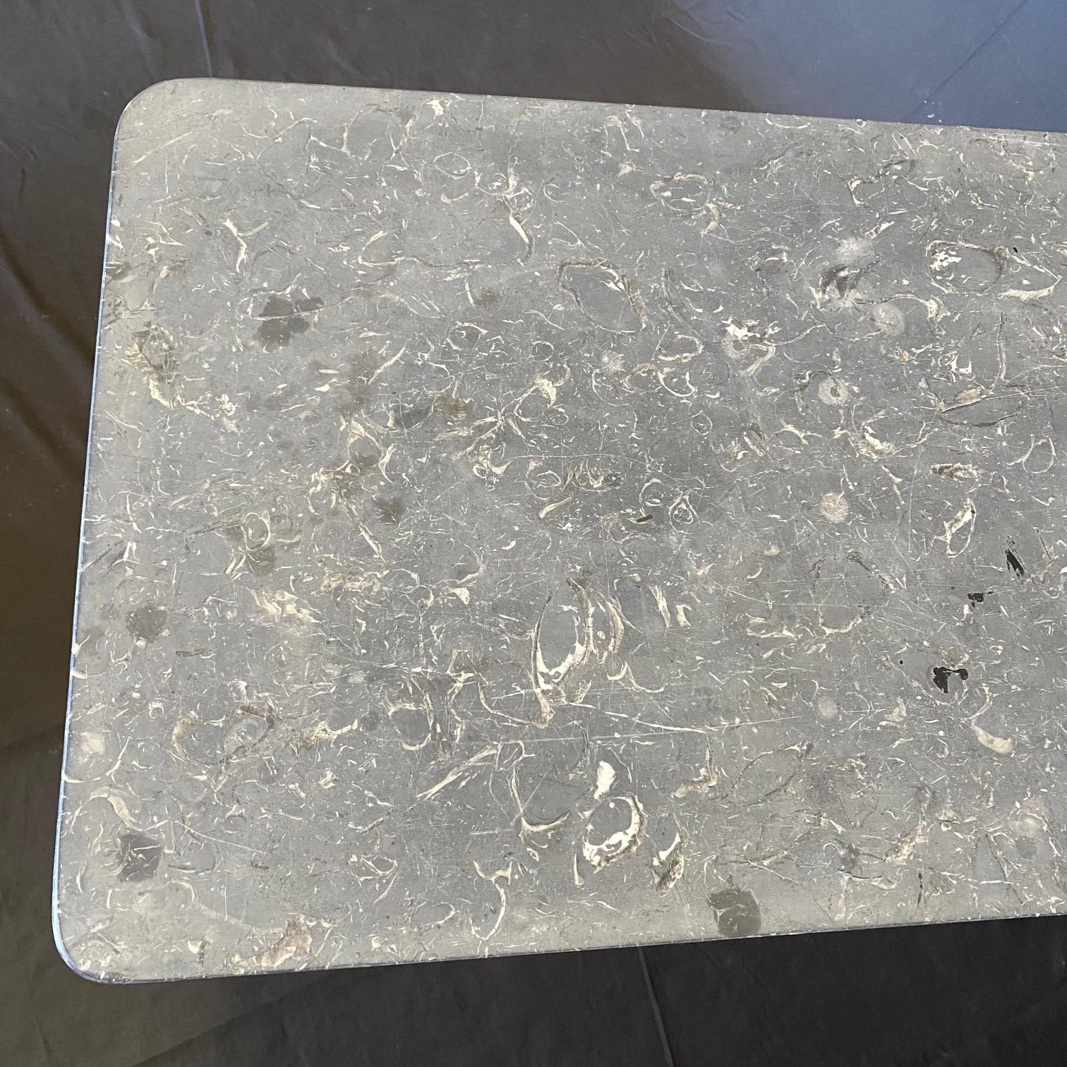 French Gray Marble Top Cafe Table with Classic Provincial Metal Base For Sale 5