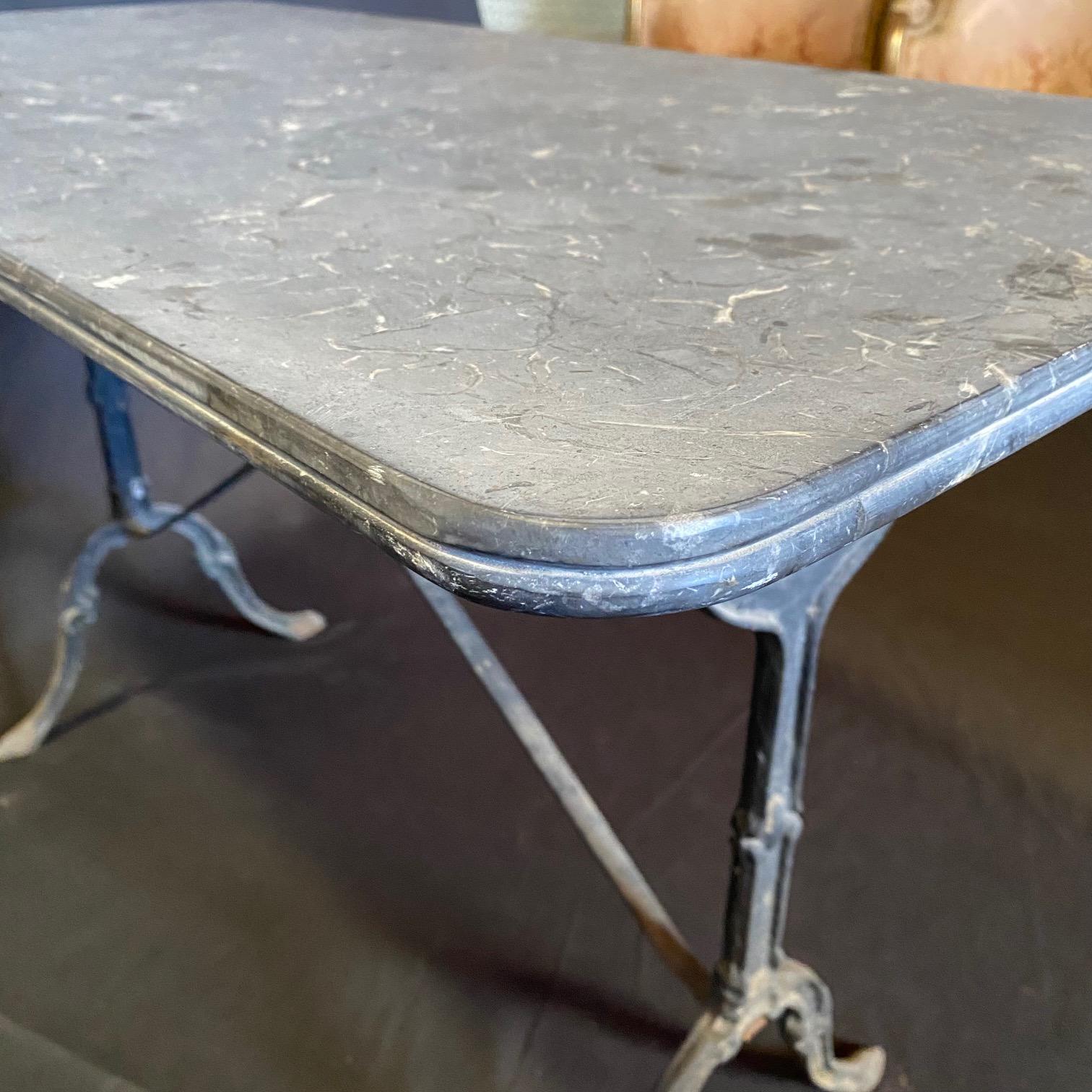 French Gray Marble Top Cafe Table with Classic Provincial Metal Base For Sale 8