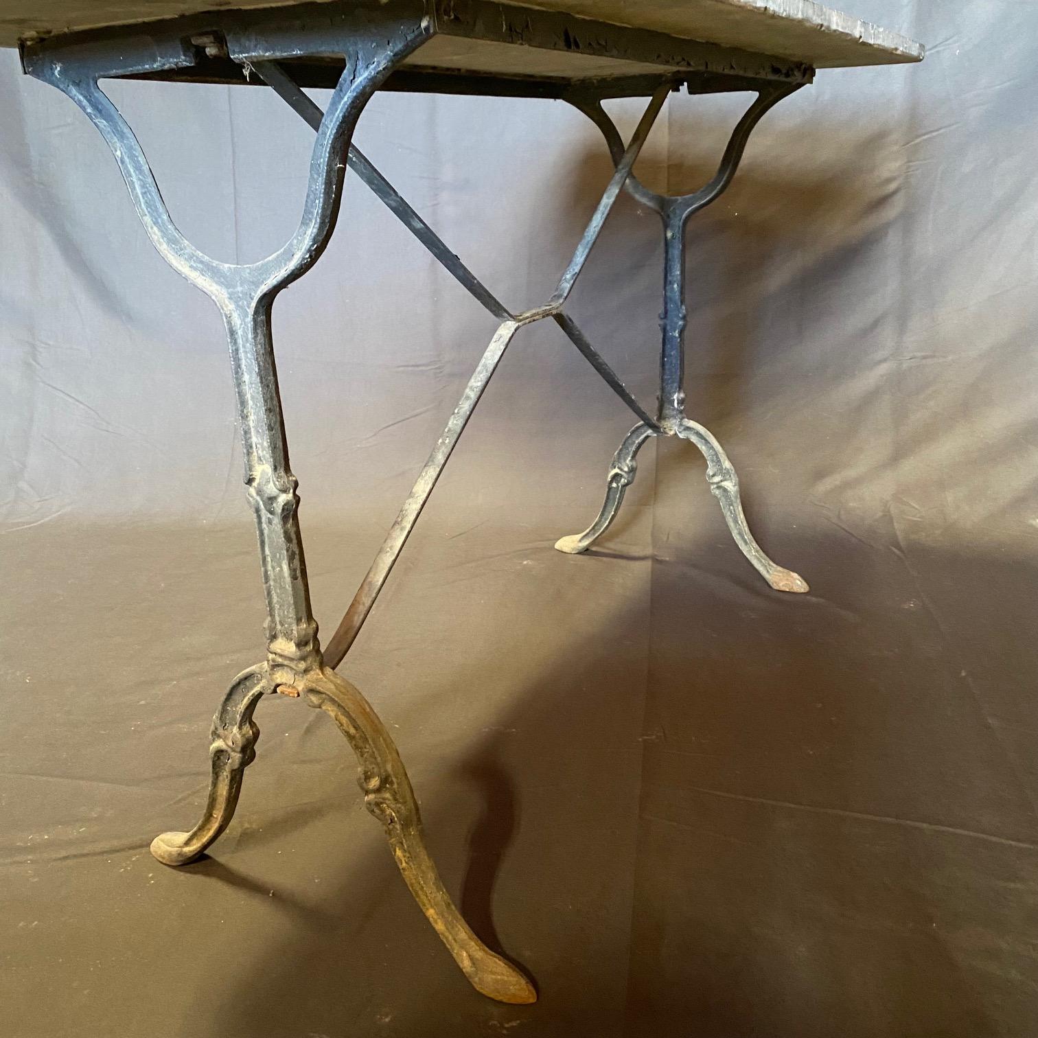 French Provincial French Gray Marble Top Cafe Table with Classic Provincial Metal Base For Sale