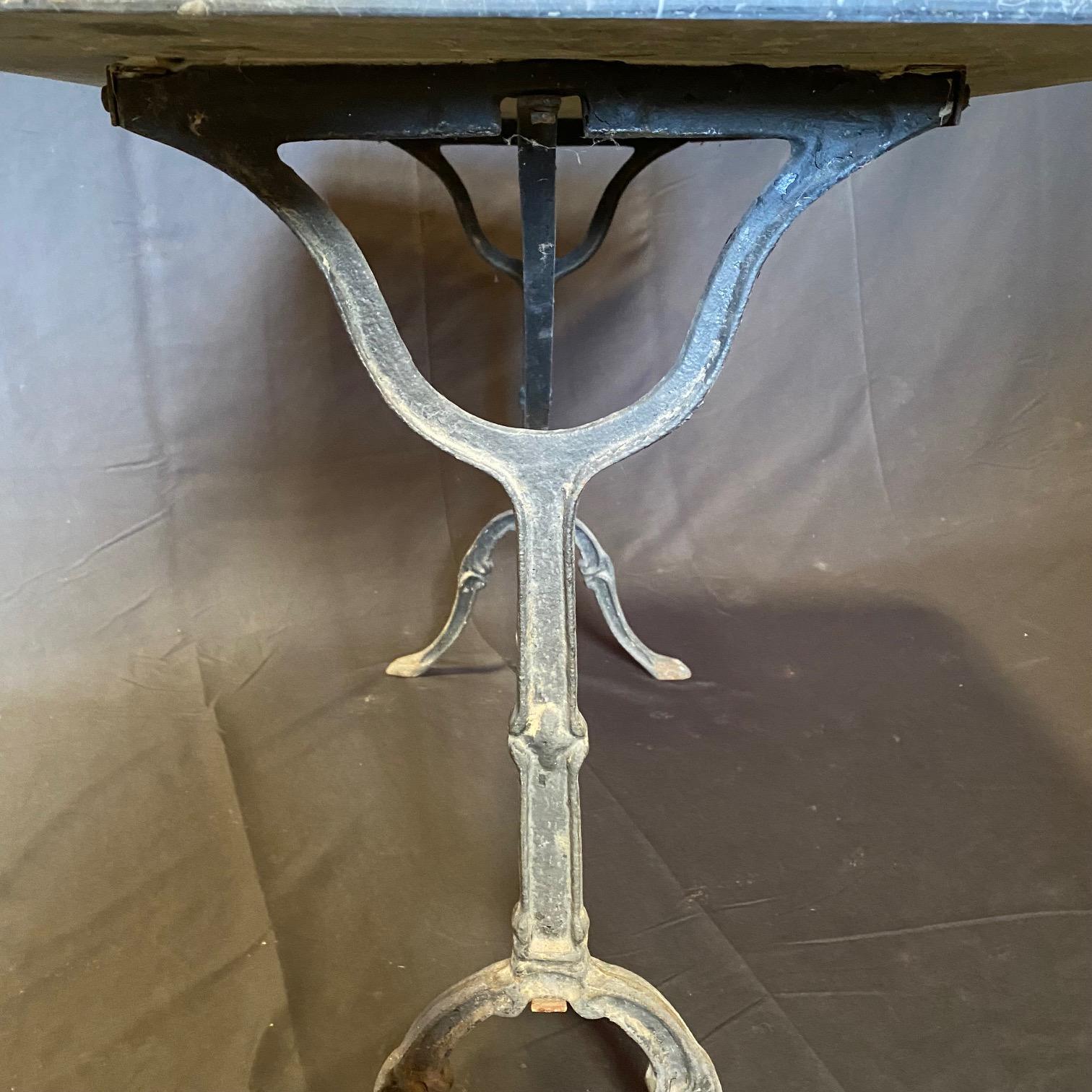 French Gray Marble Top Cafe Table with Classic Provincial Metal Base In Good Condition For Sale In Hopewell, NJ