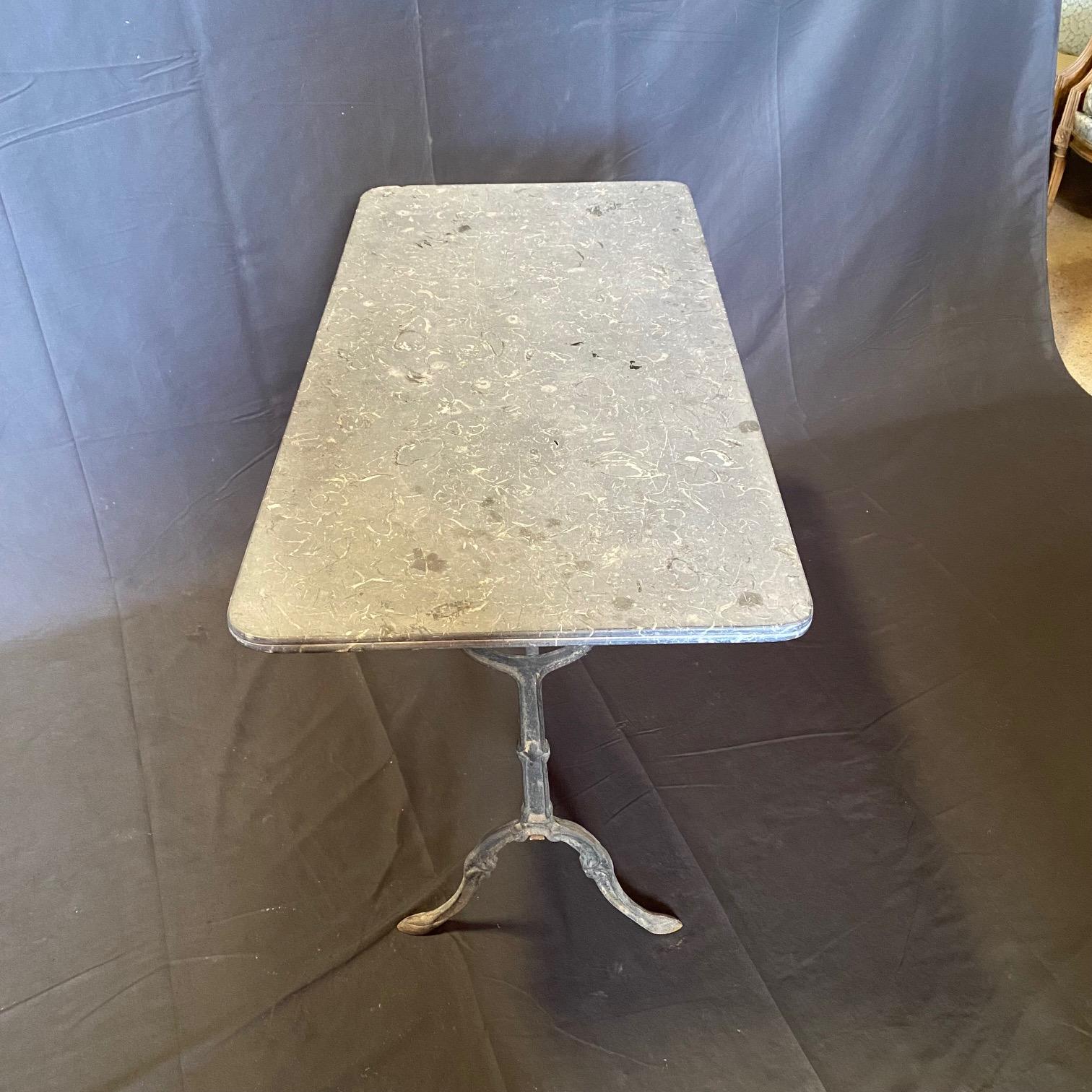 Early 20th Century French Gray Marble Top Cafe Table with Classic Provincial Metal Base For Sale
