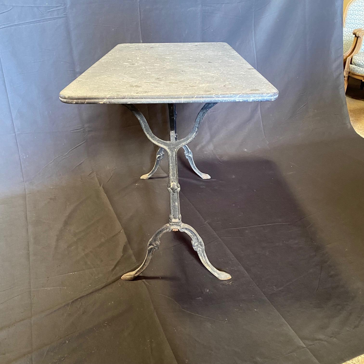 Iron French Gray Marble Top Cafe Table with Classic Provincial Metal Base For Sale