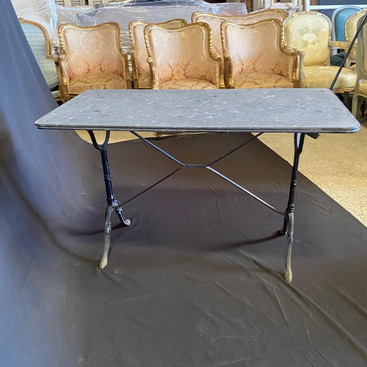 French Gray Marble Top Cafe Table with Classic Provincial Metal Base For Sale 1