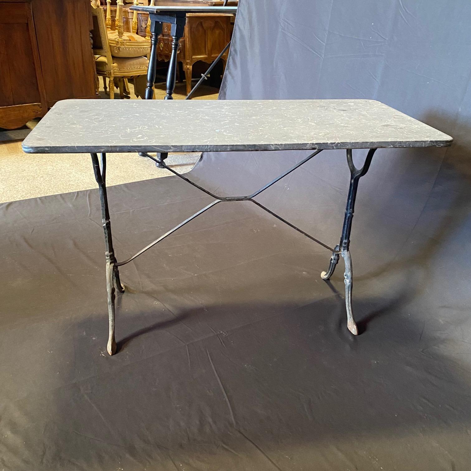 French Gray Marble Top Cafe Table with Classic Provincial Metal Base For Sale 2
