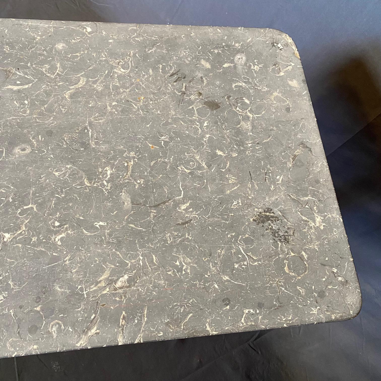 French Gray Marble Top Cafe Table with Classic Provincial Metal Base For Sale 3