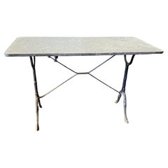 Antique French Gray Marble Top Cafe Table with Classic Provincial Metal Base