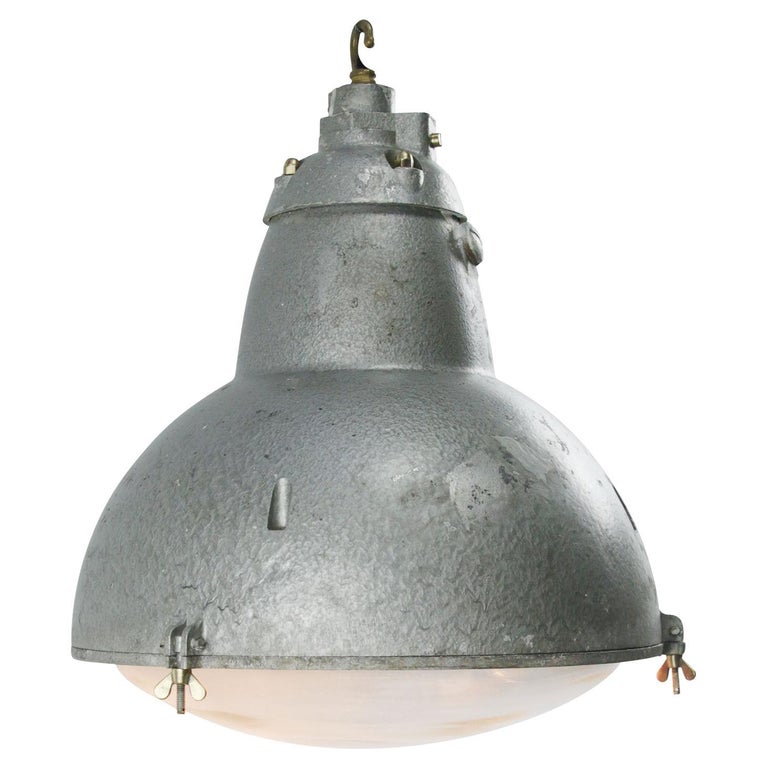 Gallery Detail: French Gray Metal Round Clear Glass Vintage Industrial Pendant Light