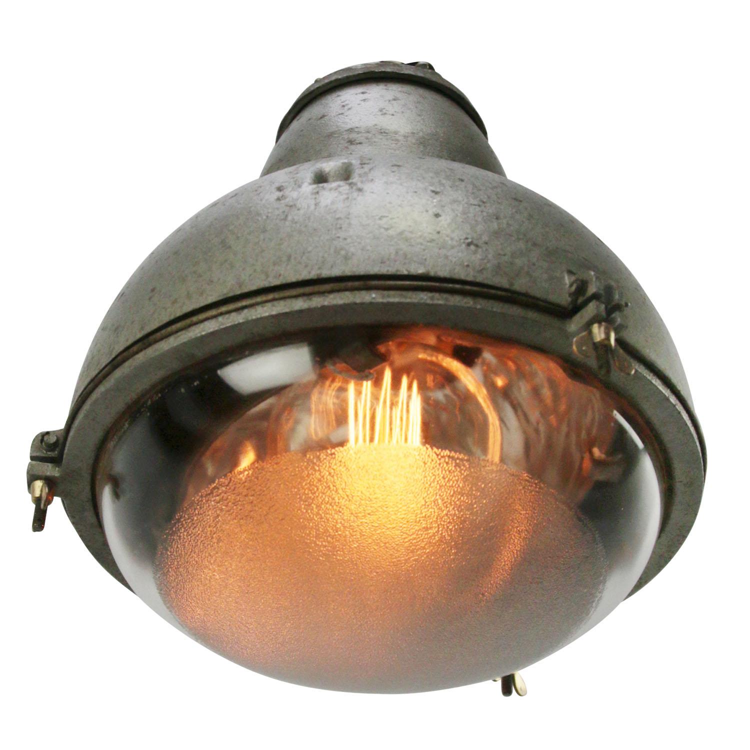 French Grey Vintage Industrial Round Clear Mercury Glass Pendant Light In Good Condition For Sale In Amsterdam, NL
