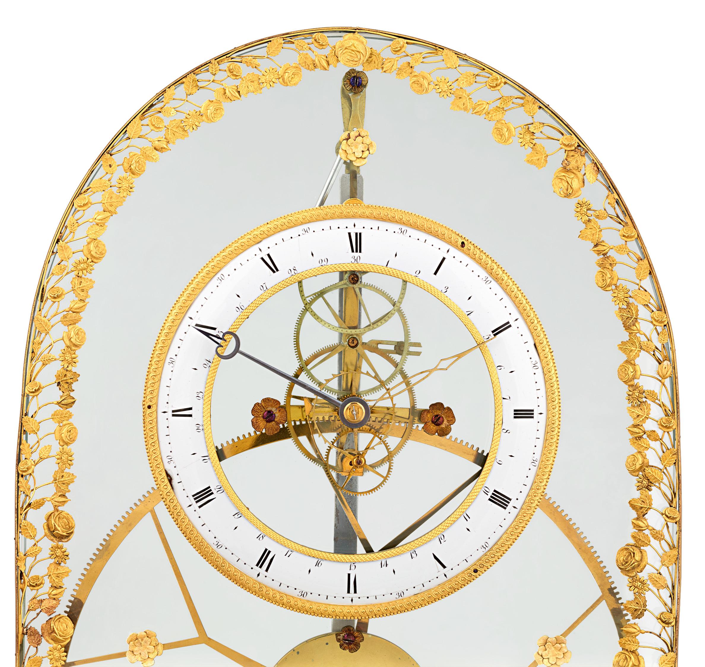 French Great Wheel Skeleton Clock In Excellent Condition For Sale In New Orleans, LA