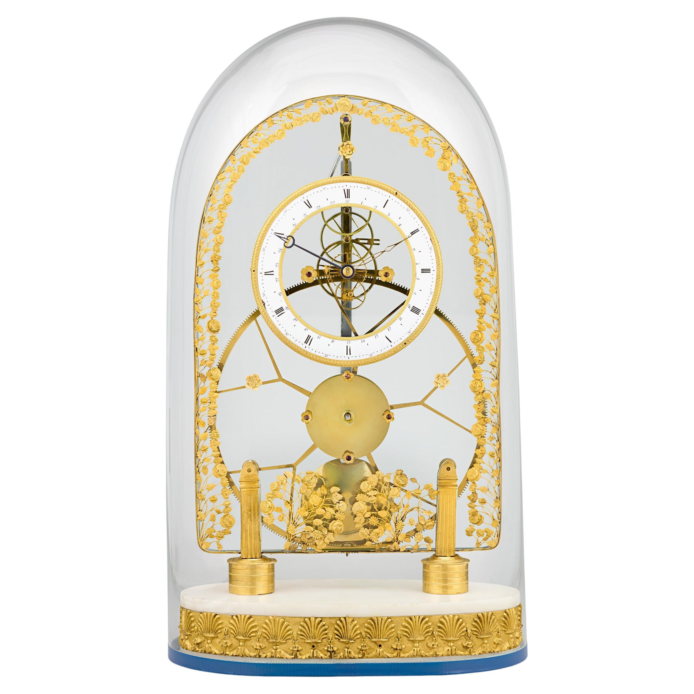 French Great Wheel Skeleton Clock For Sale