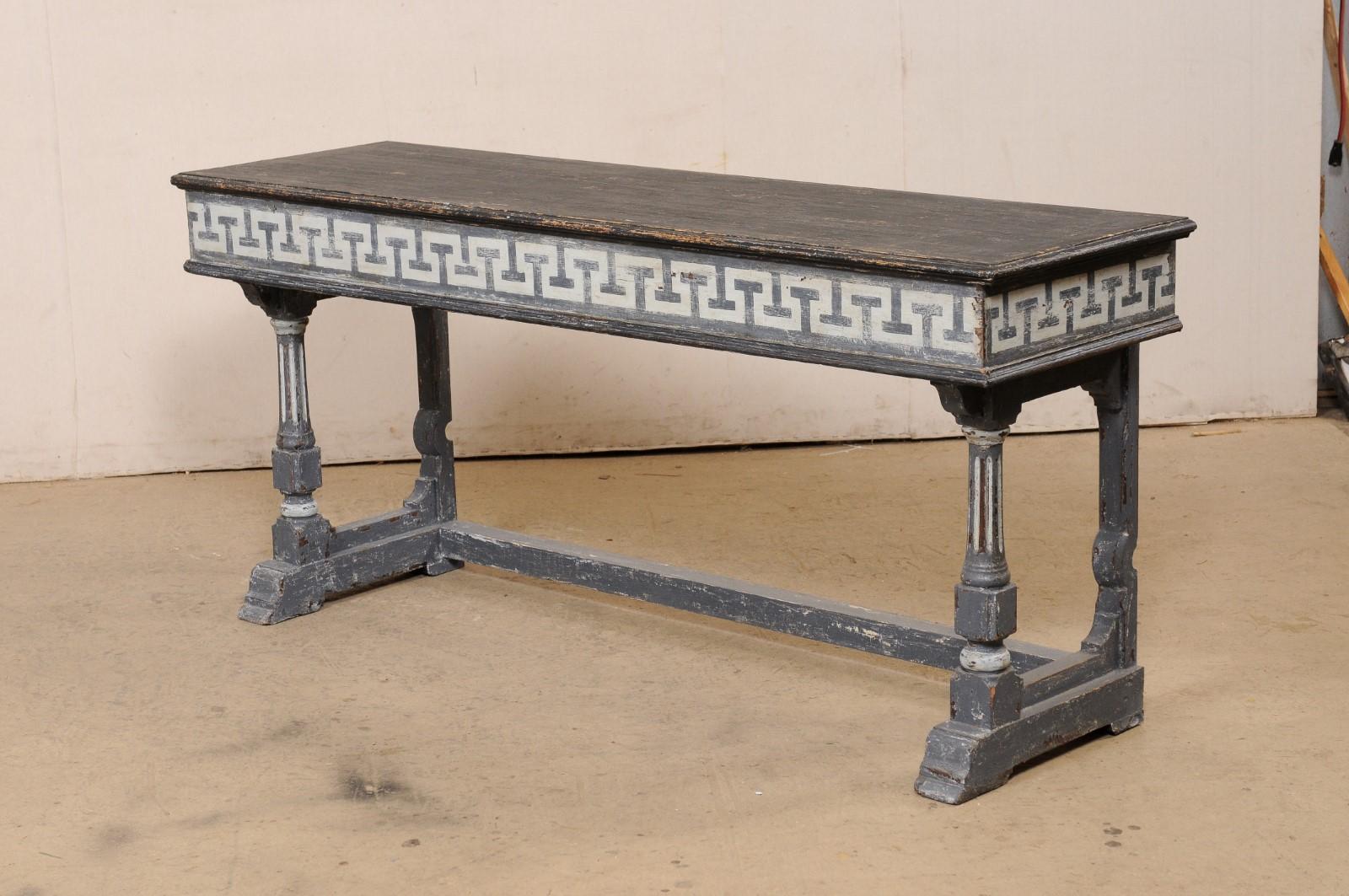 French Greek Key Painted Wood Console Table. 5.75 Ft. Long 6