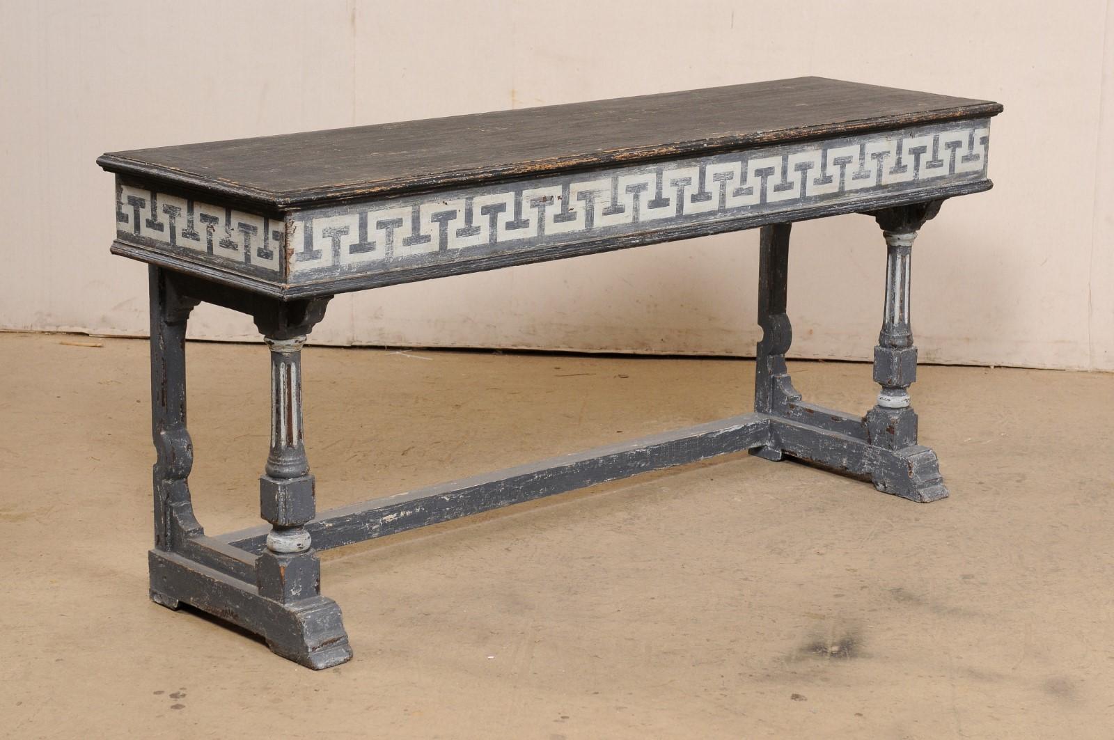 French Greek Key Painted Wood Console Table. 5.75 Ft. Long 7