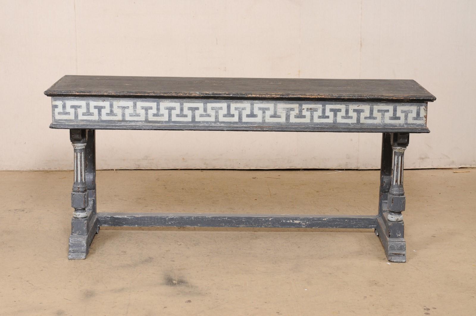 French Greek Key Painted Wood Console Table. 5.75 Ft. Long 8