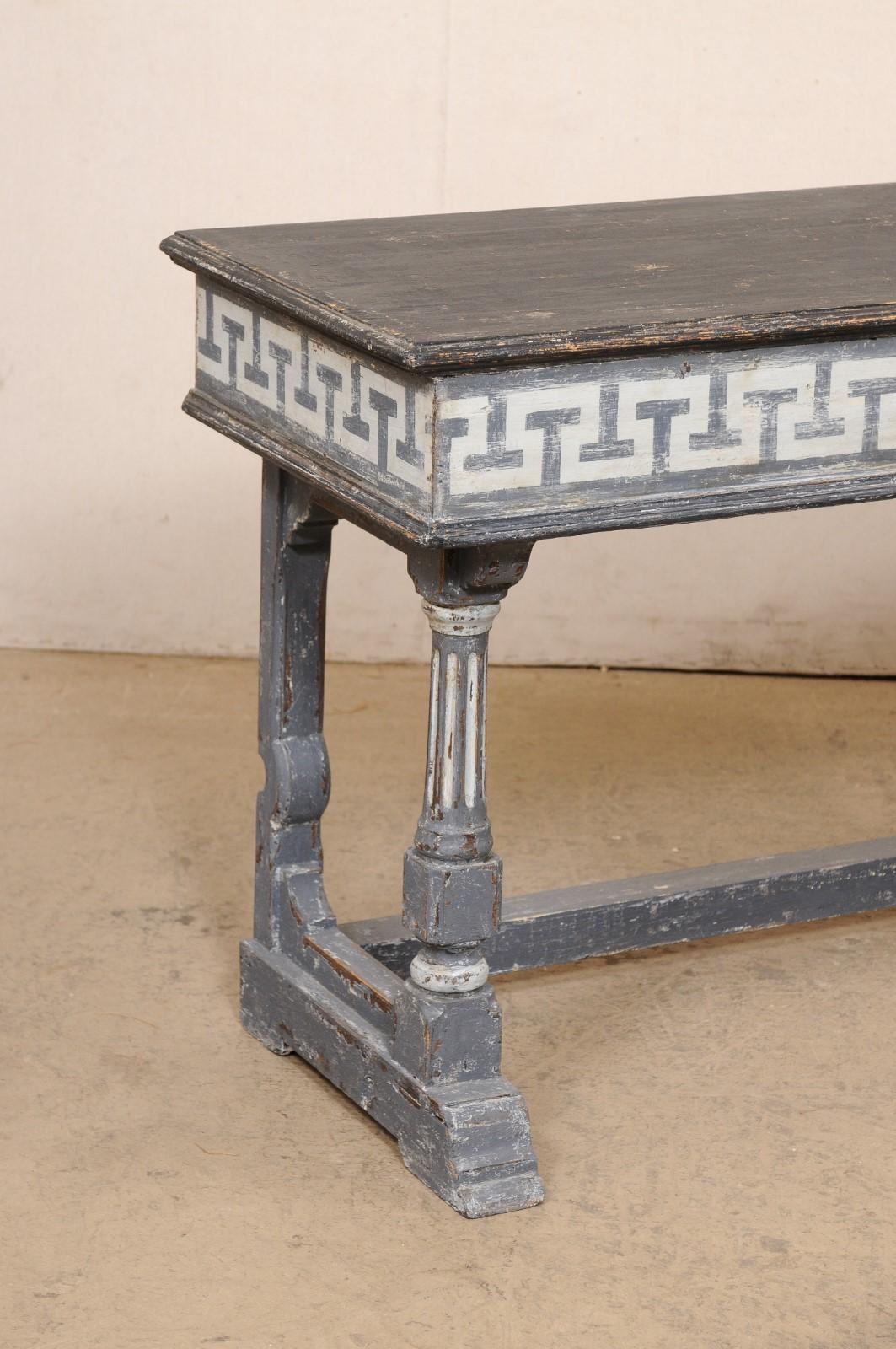 French Greek Key Painted Wood Console Table. 5.75 Ft. Long In Good Condition In Atlanta, GA