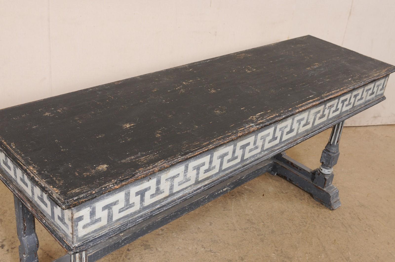 20th Century French Greek Key Painted Wood Console Table. 5.75 Ft. Long