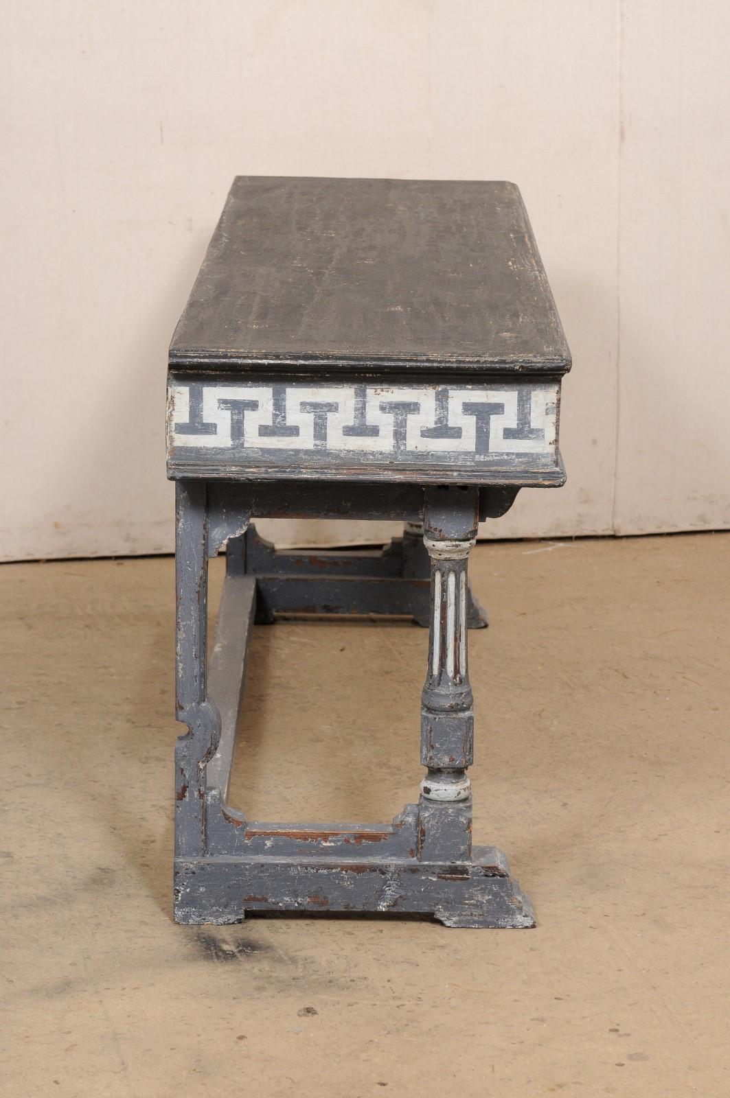 French Greek Key Painted Wood Console Table. 5.75 Ft. Long 1
