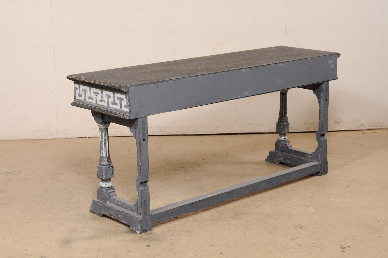 French Greek Key Painted Wood Console Table. 5.75 Ft. Long 4