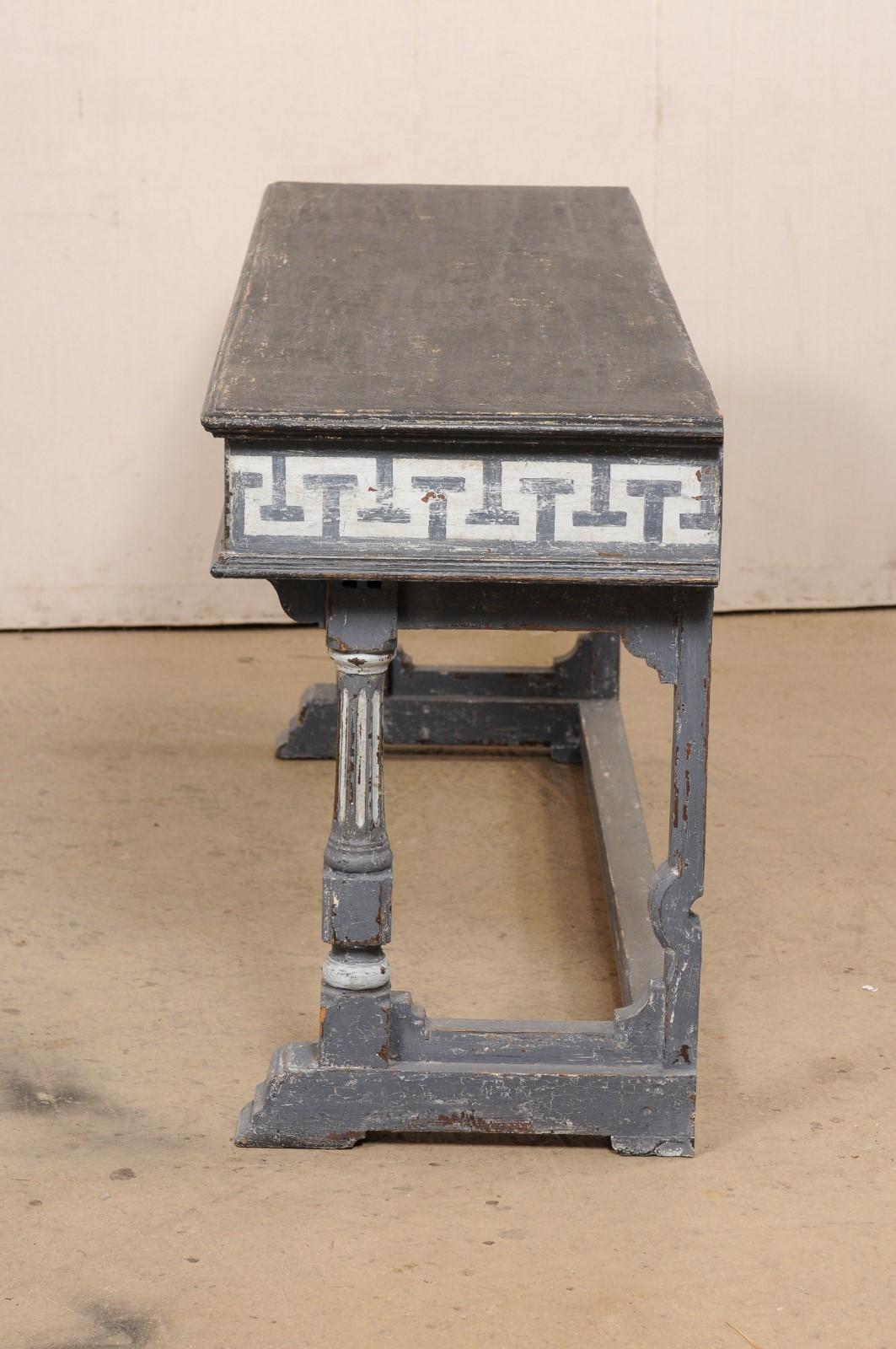 French Greek Key Painted Wood Console Table. 5.75 Ft. Long 5