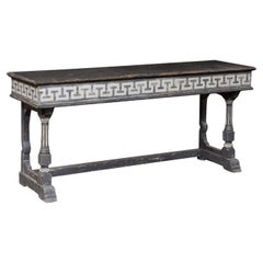 French Greek Key Painted Wood Console Table. 5.75 Ft. Long