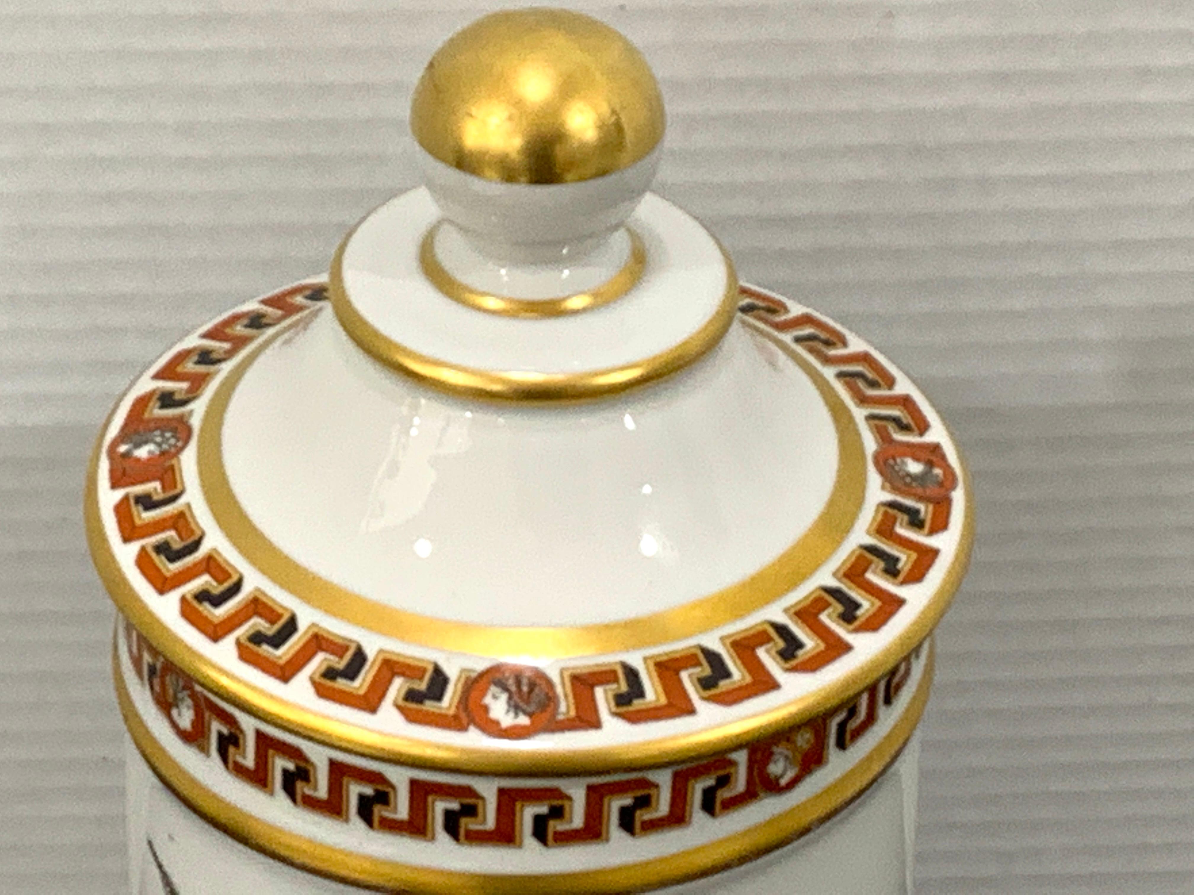 Gilt French Greek Revival Porcelain Apothecary Jar For Sale