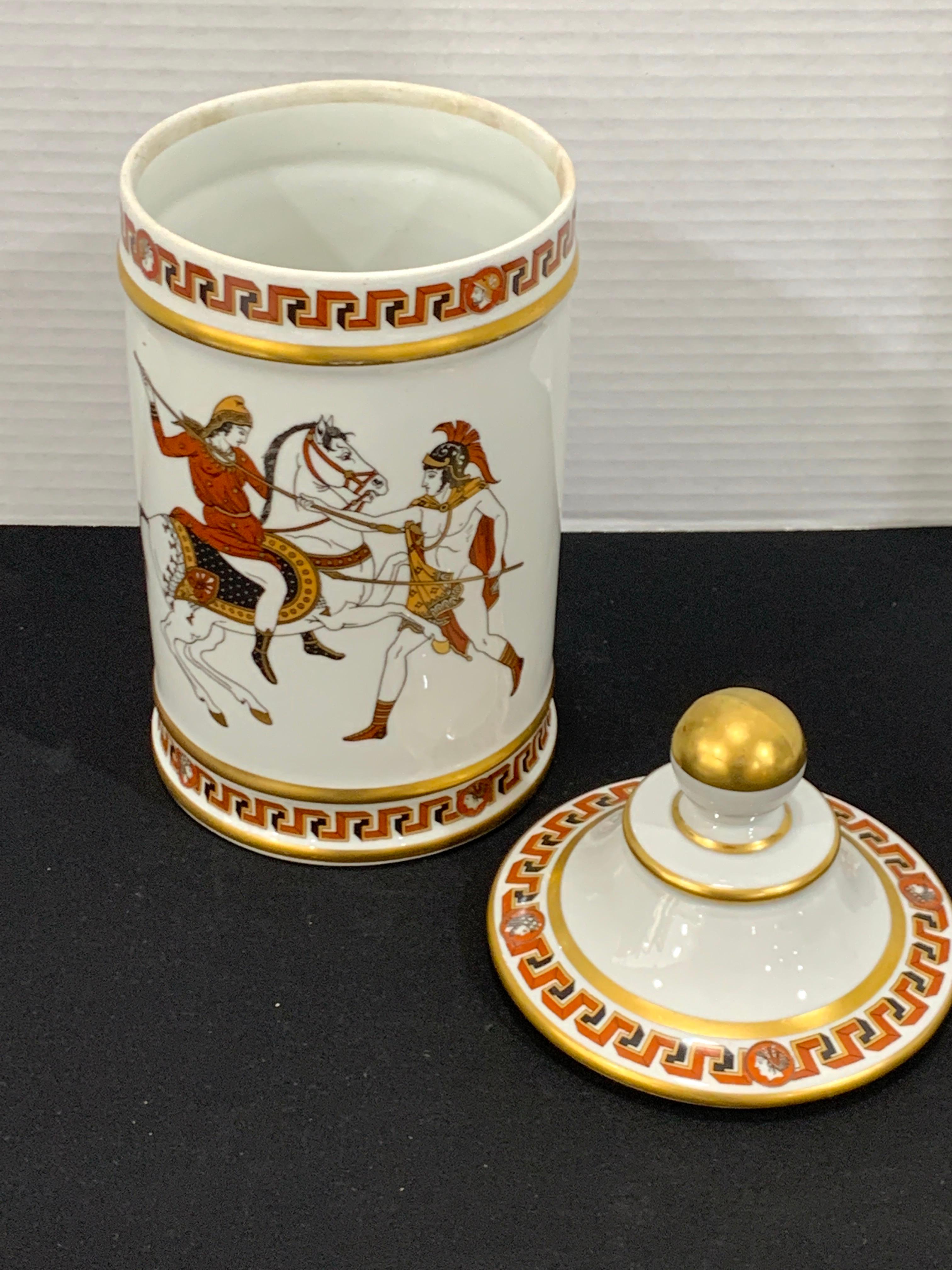 20th Century French Greek Revival Porcelain Apothecary Jar For Sale