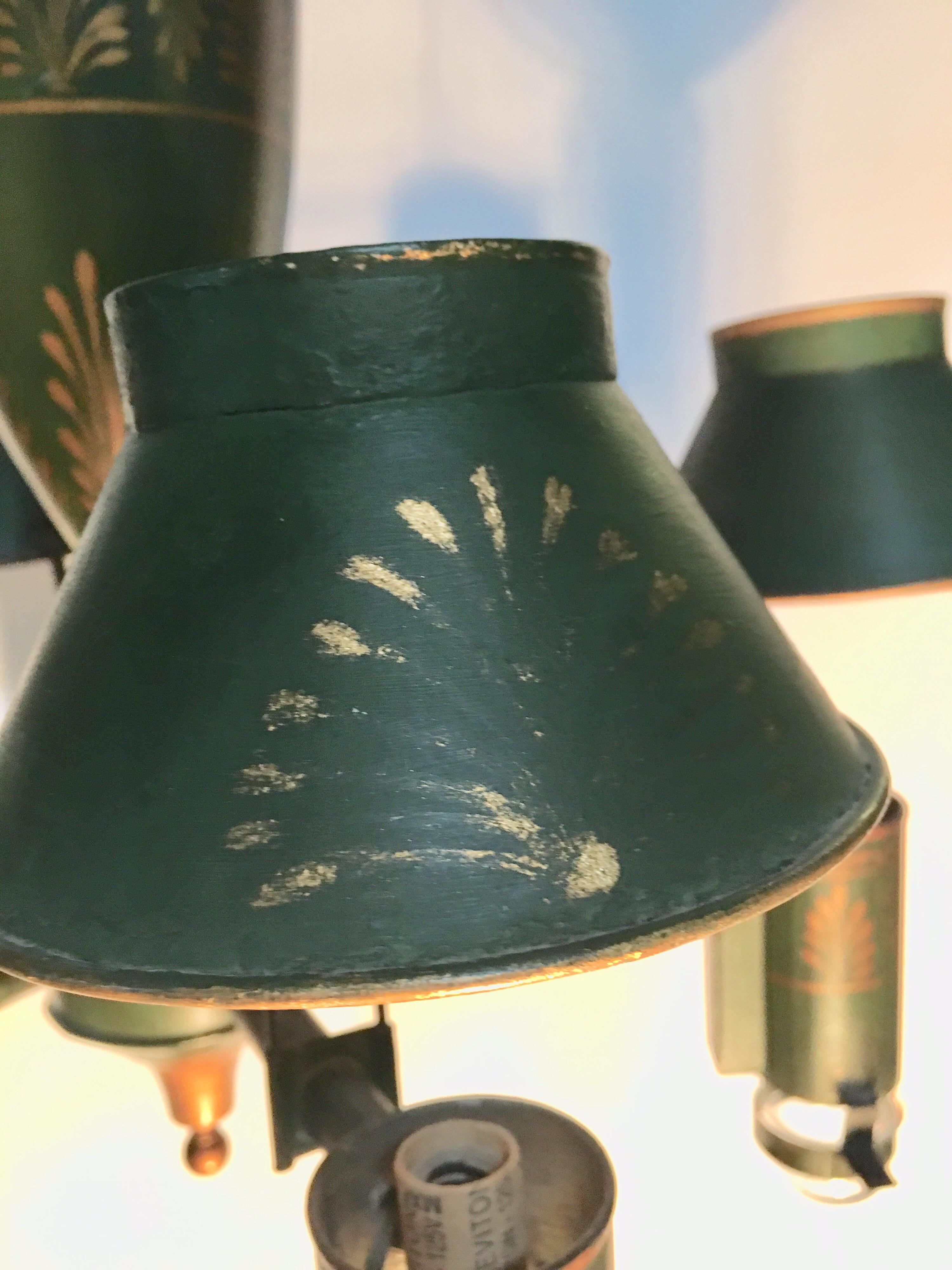 French Green and Gold Tole Chandelier 2