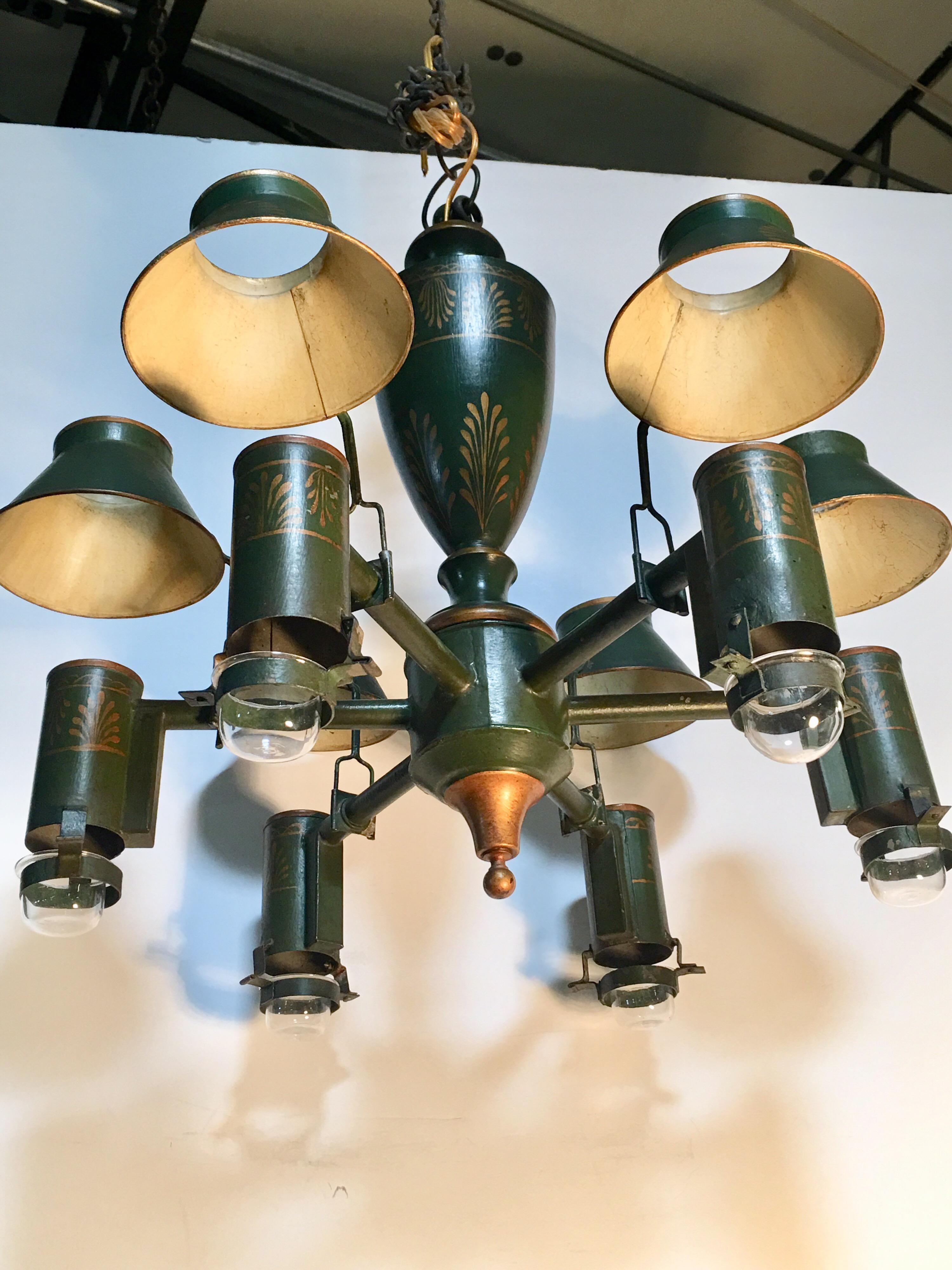 green and gold chandelier