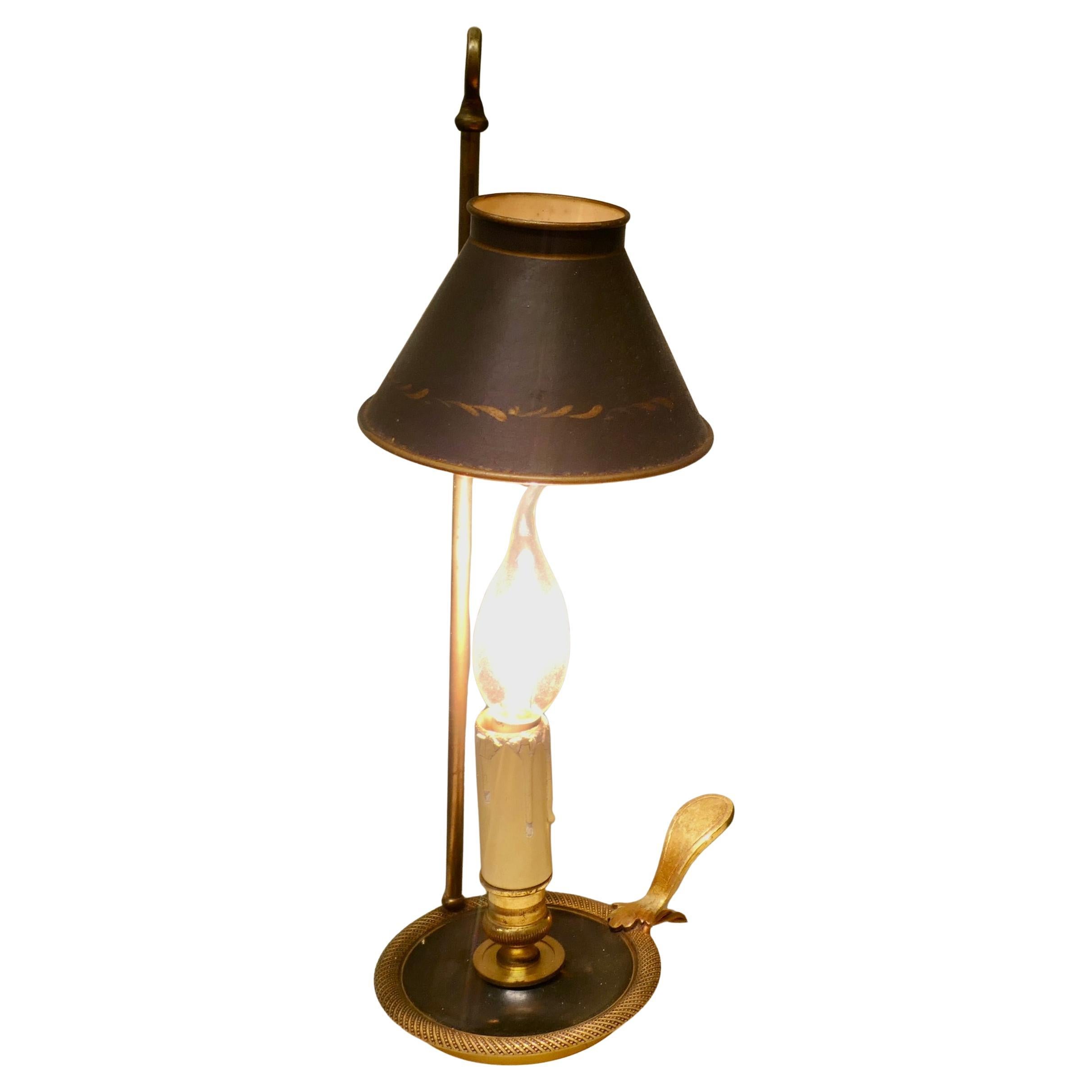 French Green and Gold Toleware and Brass Candle Lamp A lovely piece For Sale