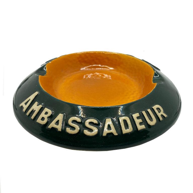Mid-Century Modern French Green and Orange Ceramic Ashtray or Catchall by Longchamp, France For Sale