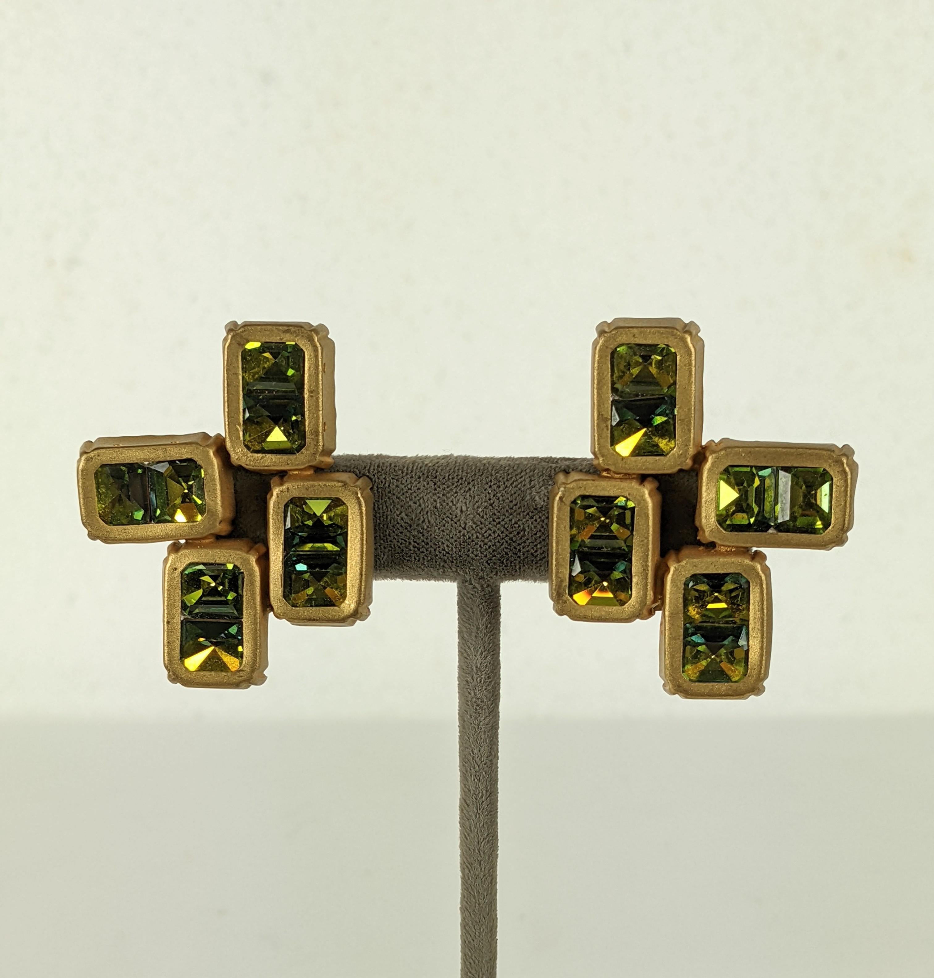 French Green Aurora Geomteric Earrings In Good Condition For Sale In New York, NY
