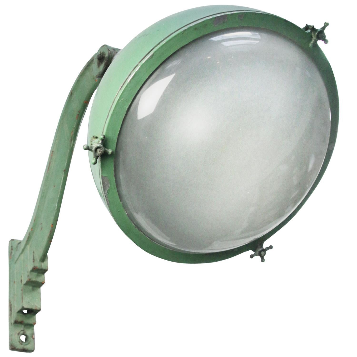 Industrial French Green Cast Iron Frosted Glass Streetlight by Sammode, France For Sale
