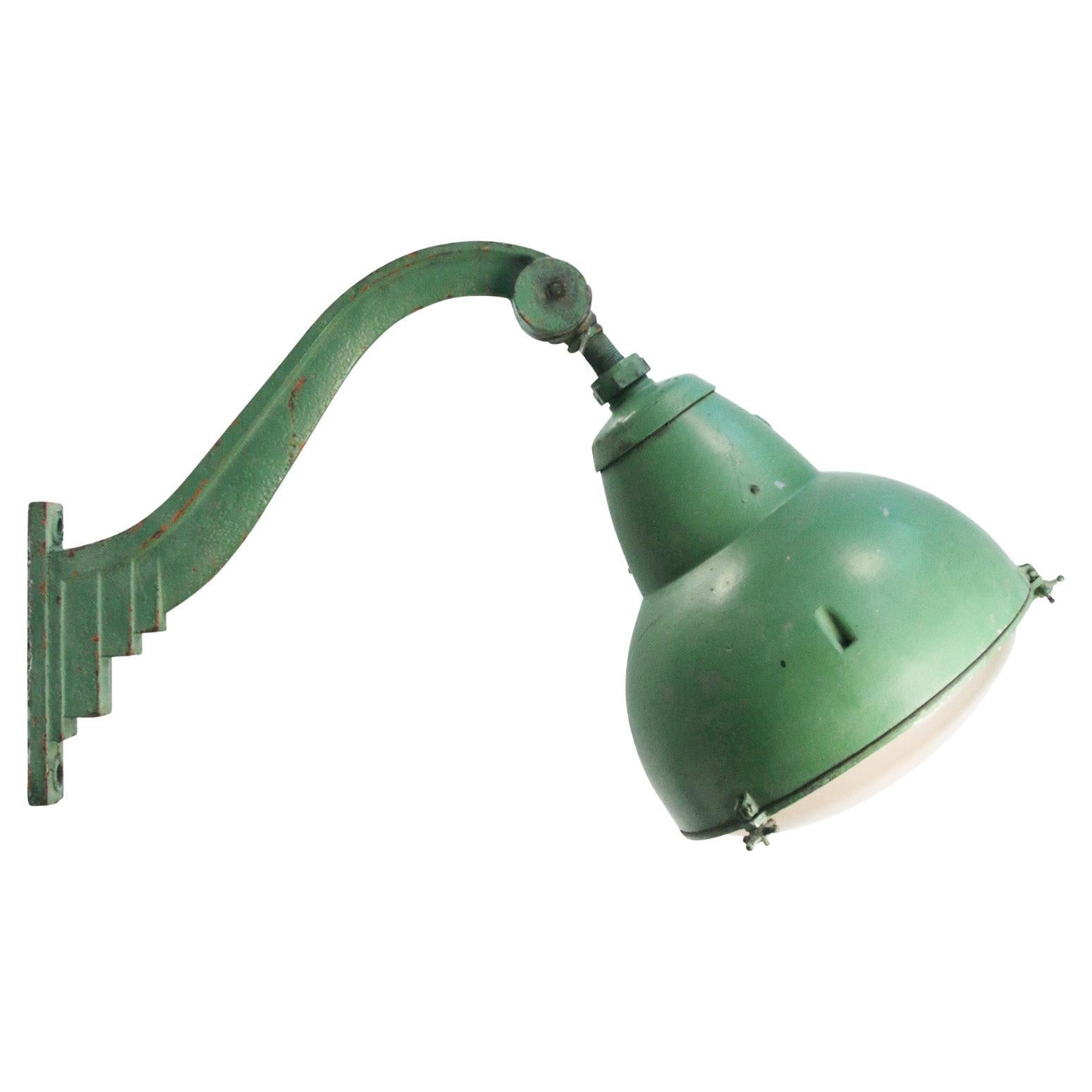 French Green Cast Iron Frosted Glass Streetlight by Sammode, France For Sale