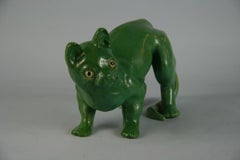 French Green Cat Ceramic Sculpture