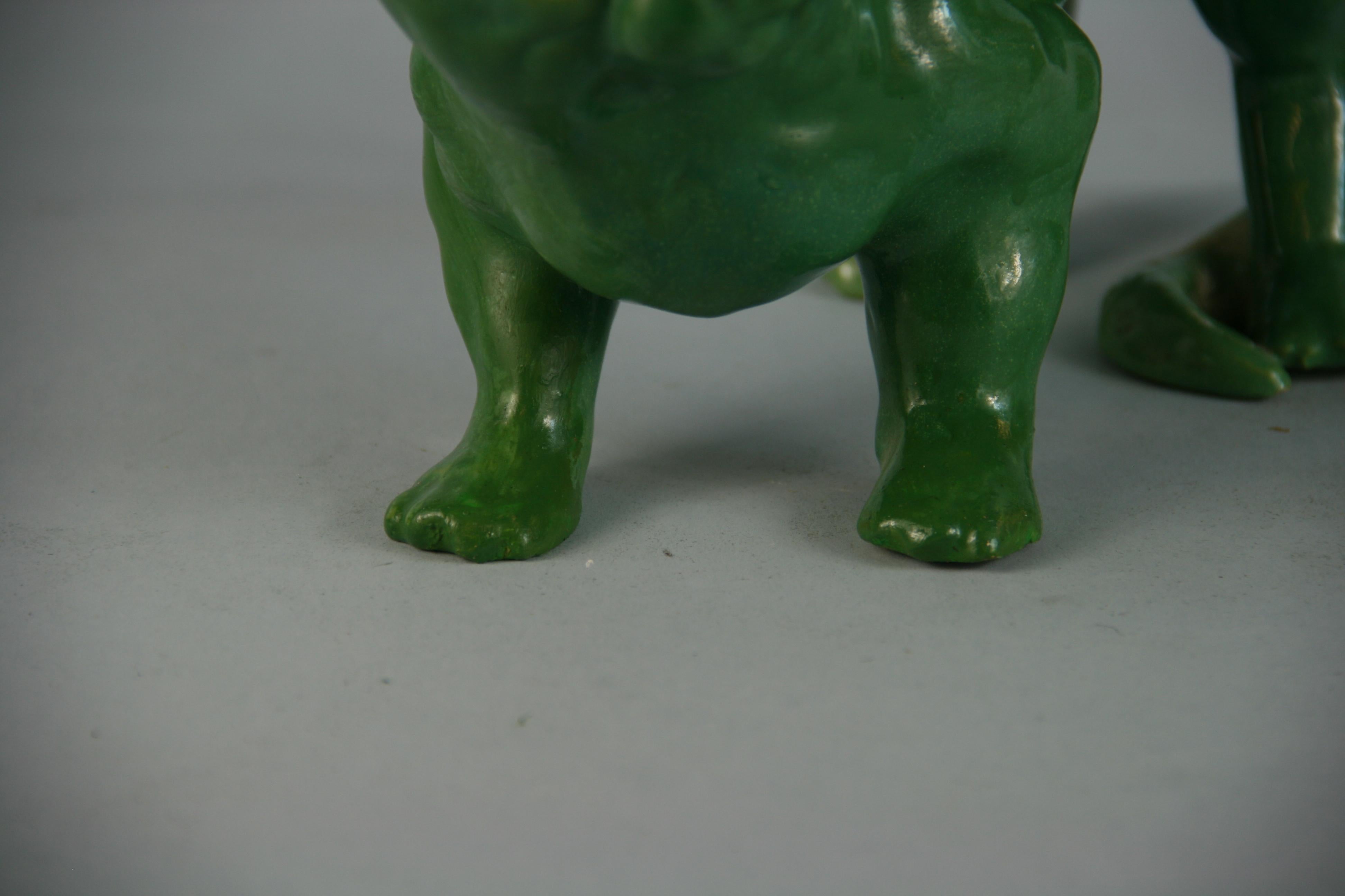 Mid-20th Century French Green Cat Ceramic Sculpture