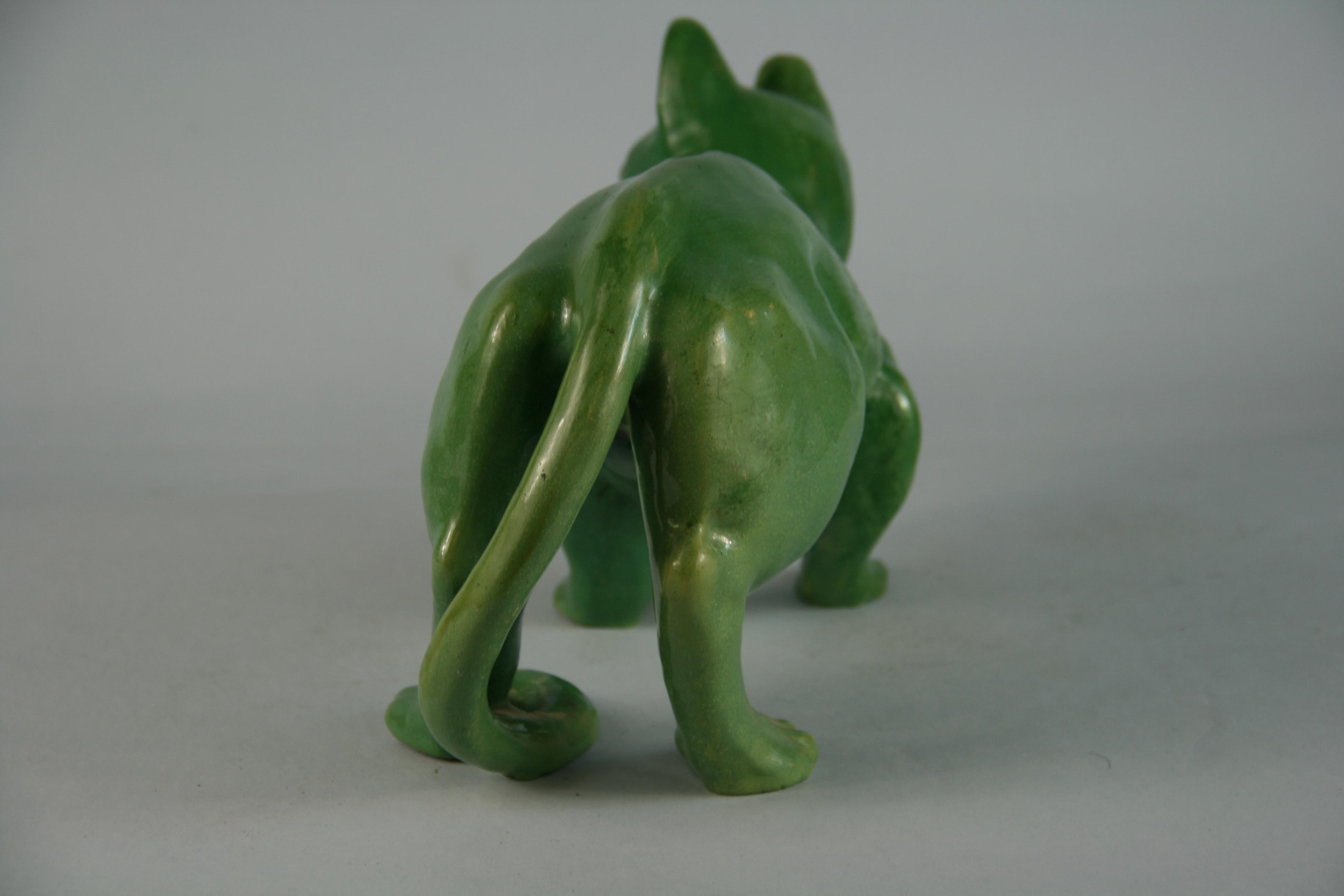 French Green Cat Ceramic Sculpture 2