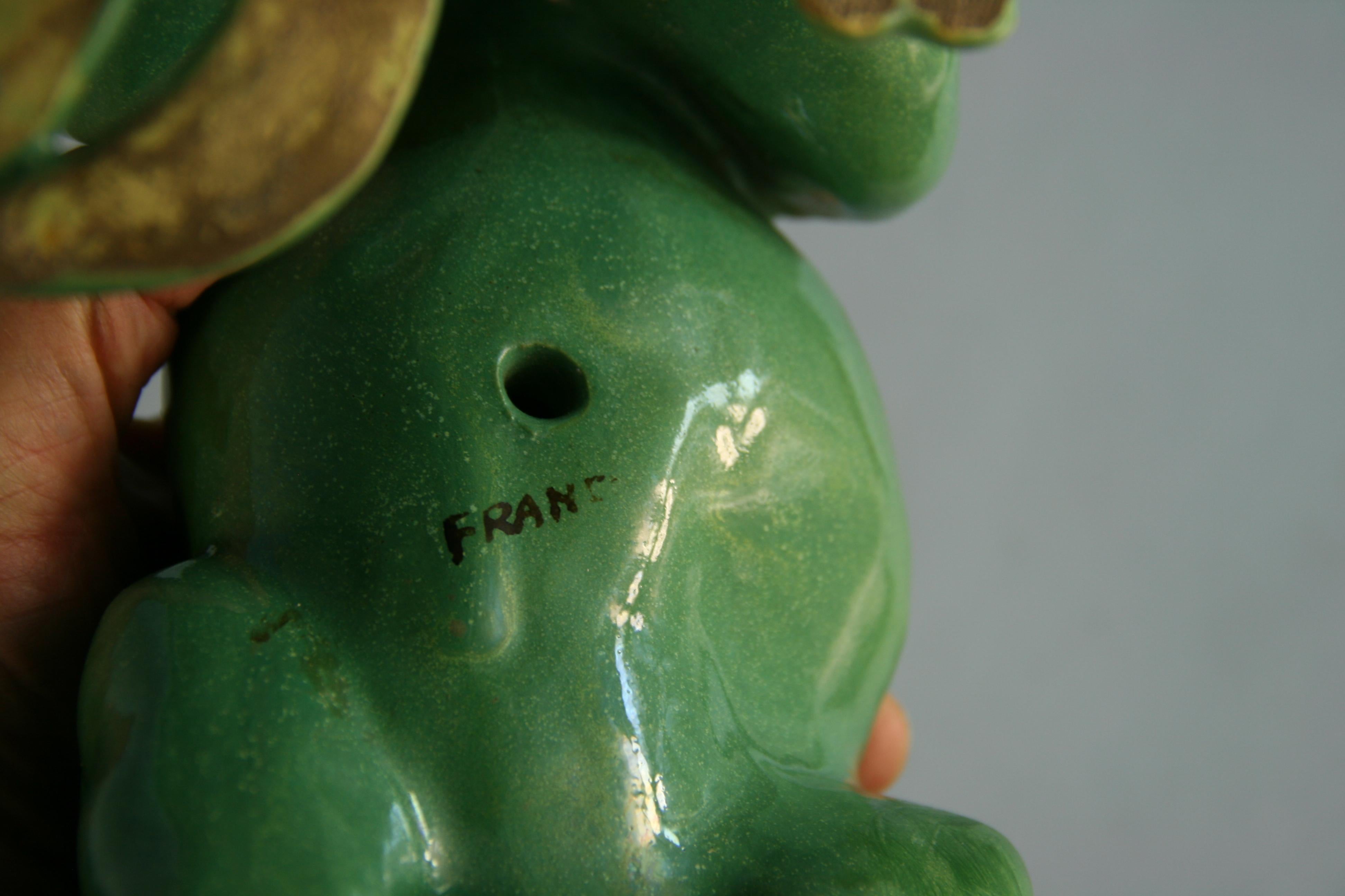 French Green Cat Ceramic Sculpture 3