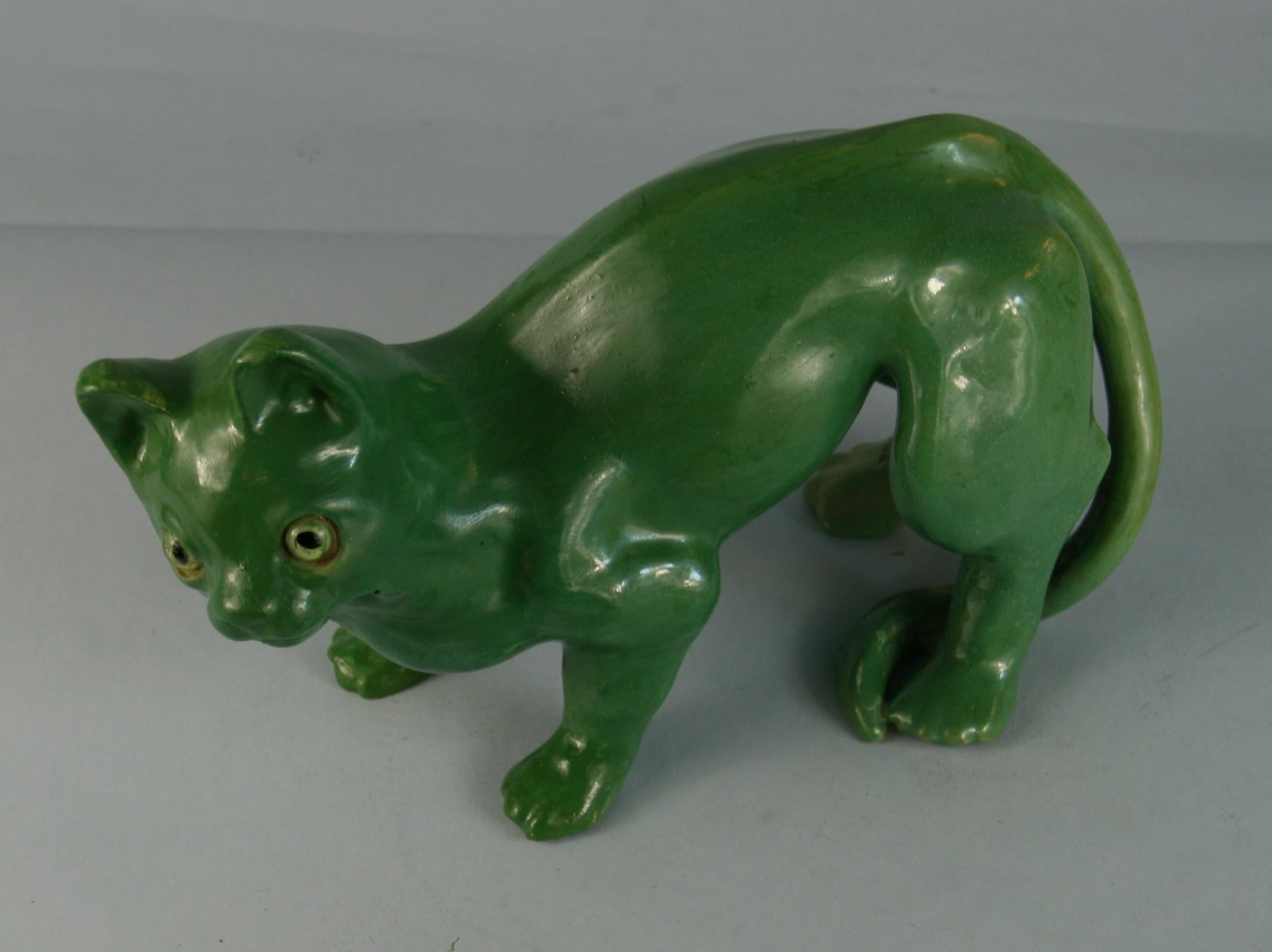 French Green Cat Ceramic Sculpture 4