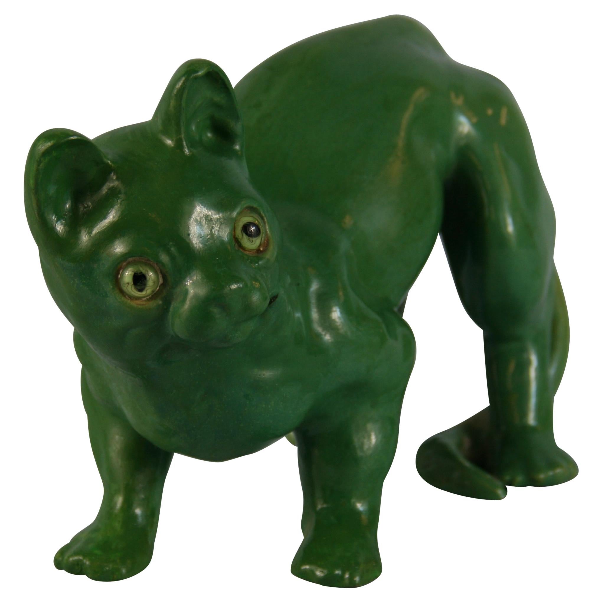French Green Cat Ceramic Sculpture