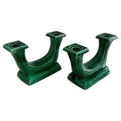 French Green Ceramic Candle Holders