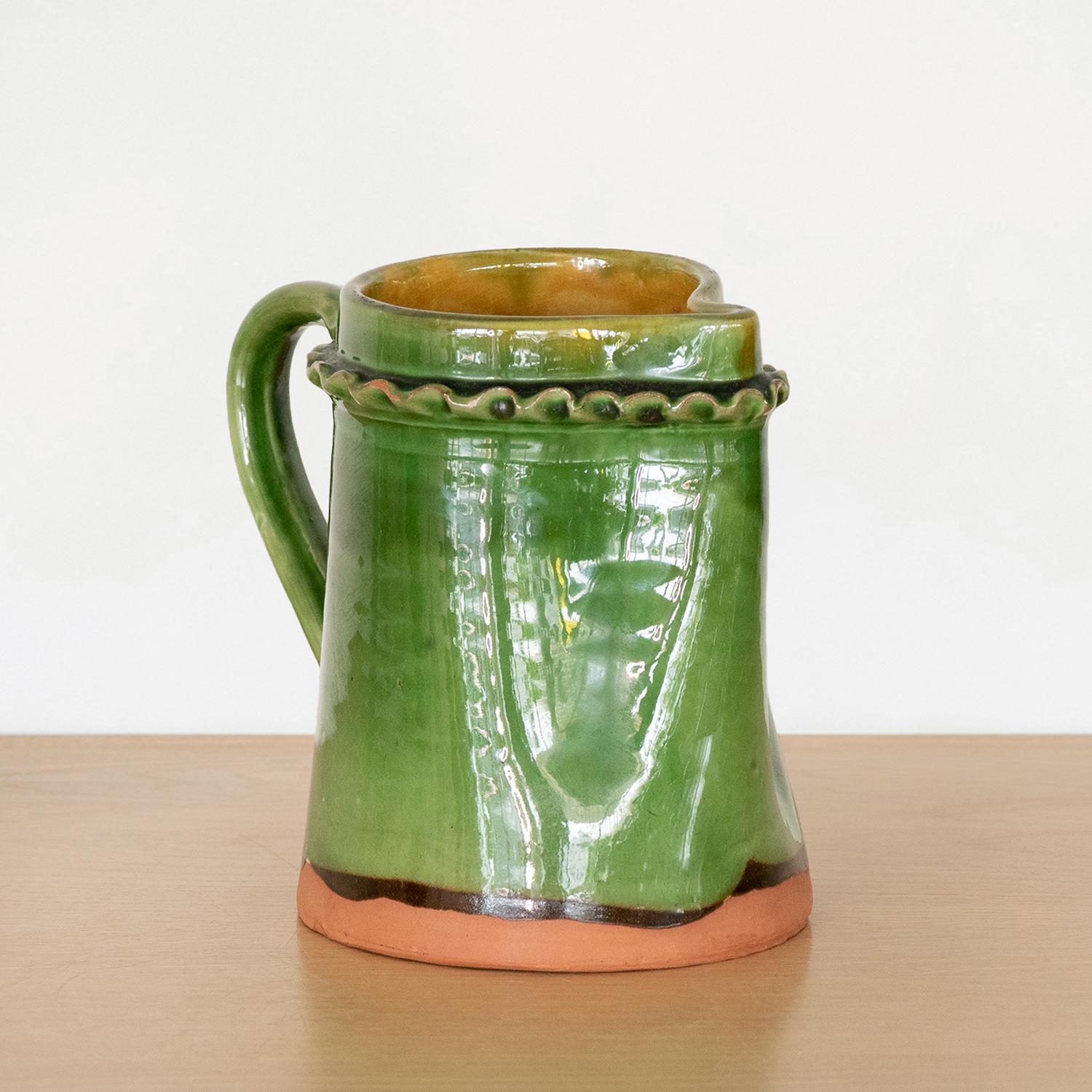 Contemporary French Green Ceramic Pitcher