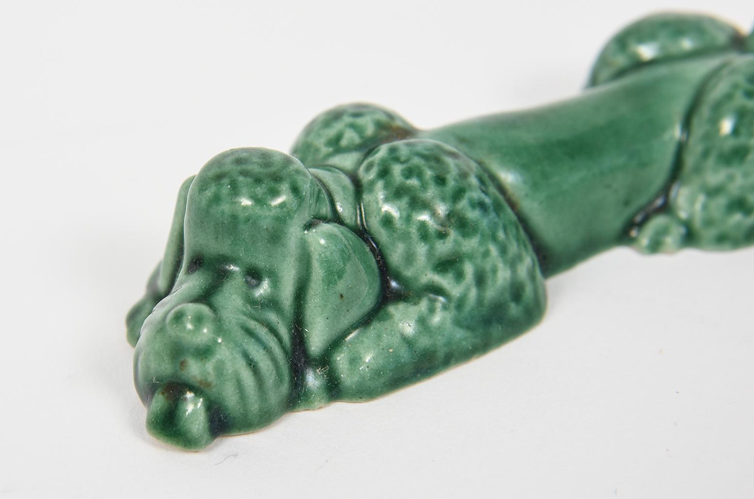 Französischer Grüner Keramik Pudel Figuraler Hund Messerständer Satz von 12 im Angebot 5