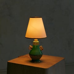 French Green Ceramic Table Lamp with Gilt Accents, 1950s