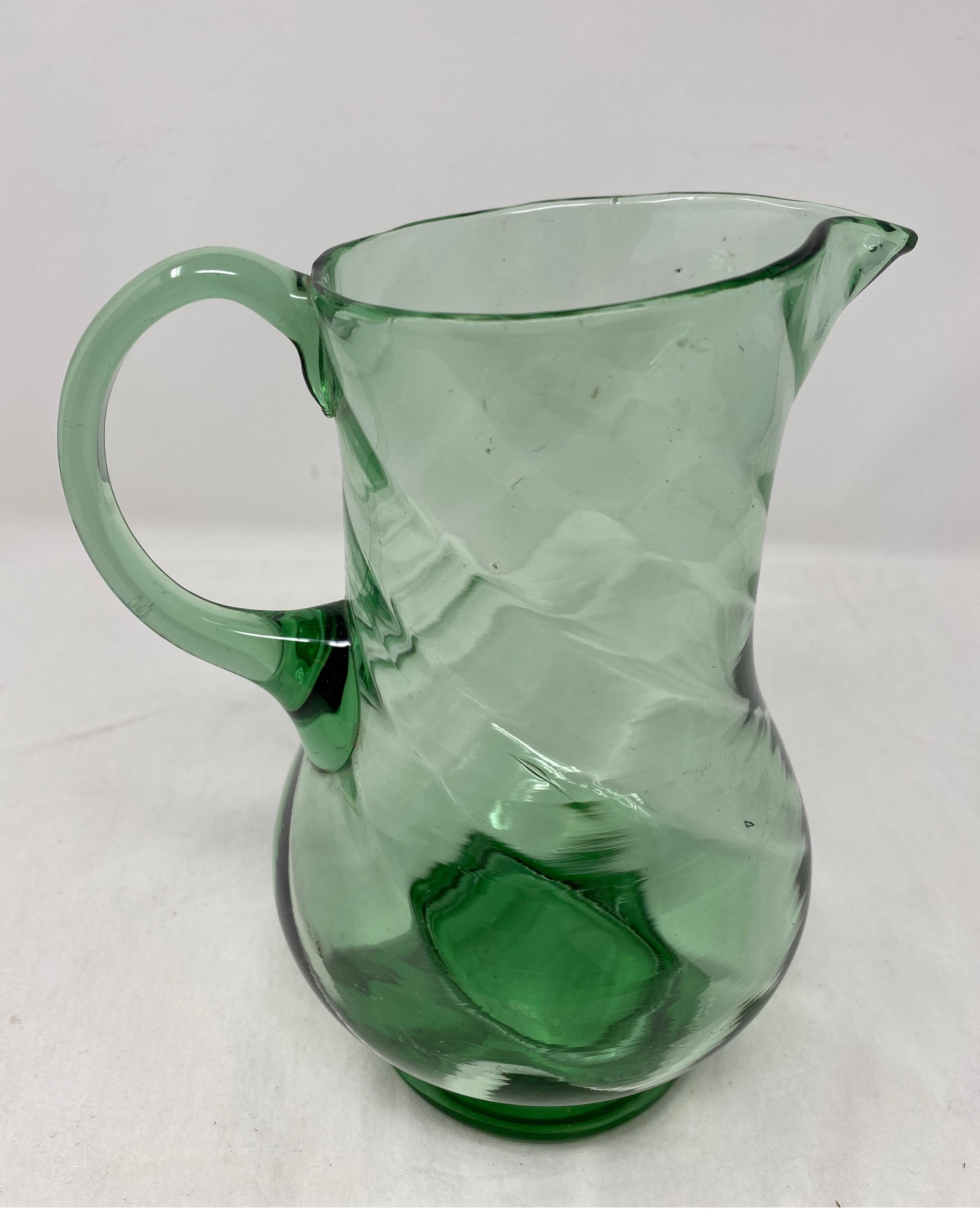 French Green Crystal Pitcher In Good Condition For Sale In Houston, TX