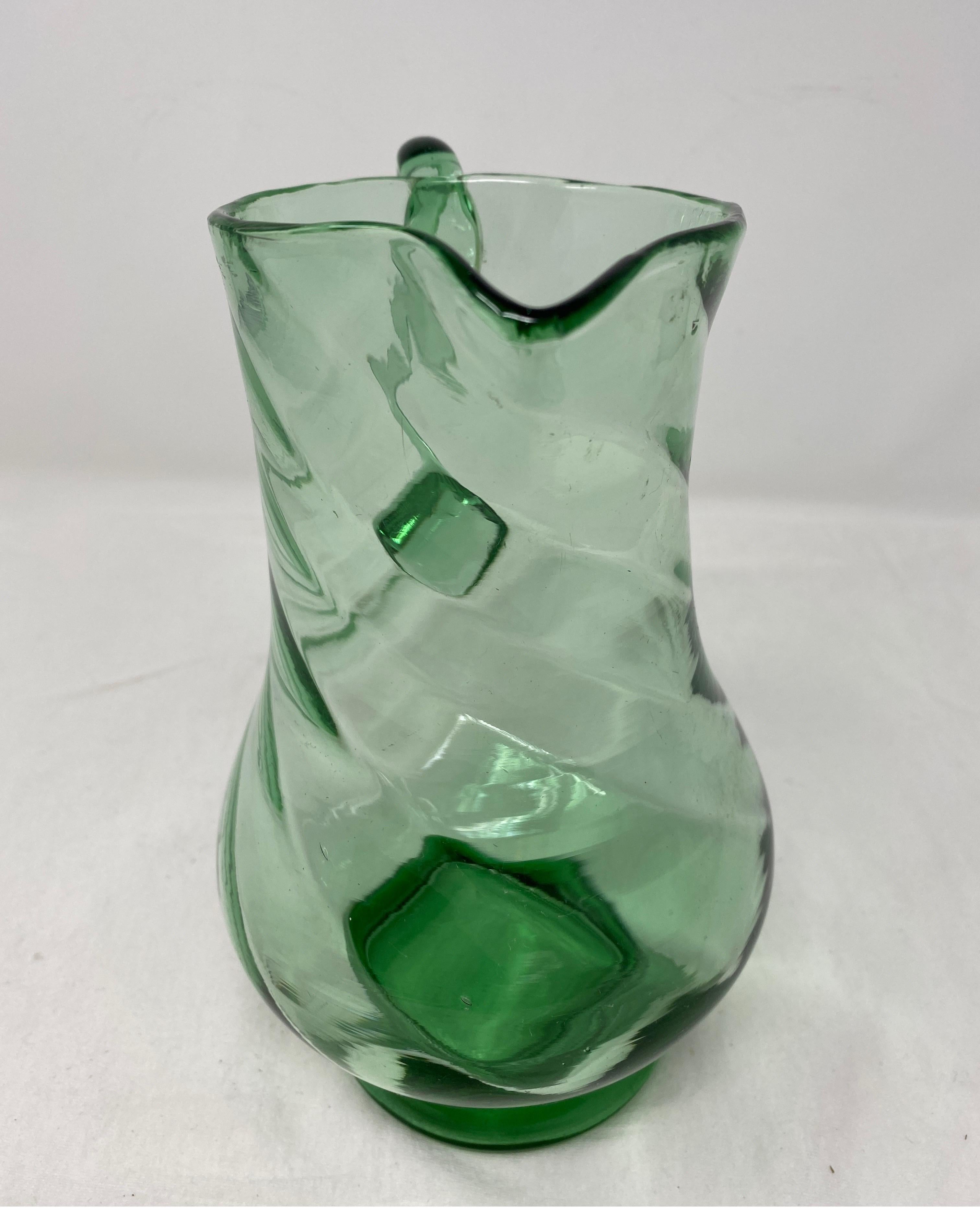 19th Century French Green Crystal Pitcher For Sale