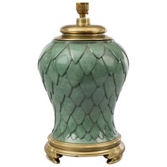 French Green Enamel and Brass Lamp