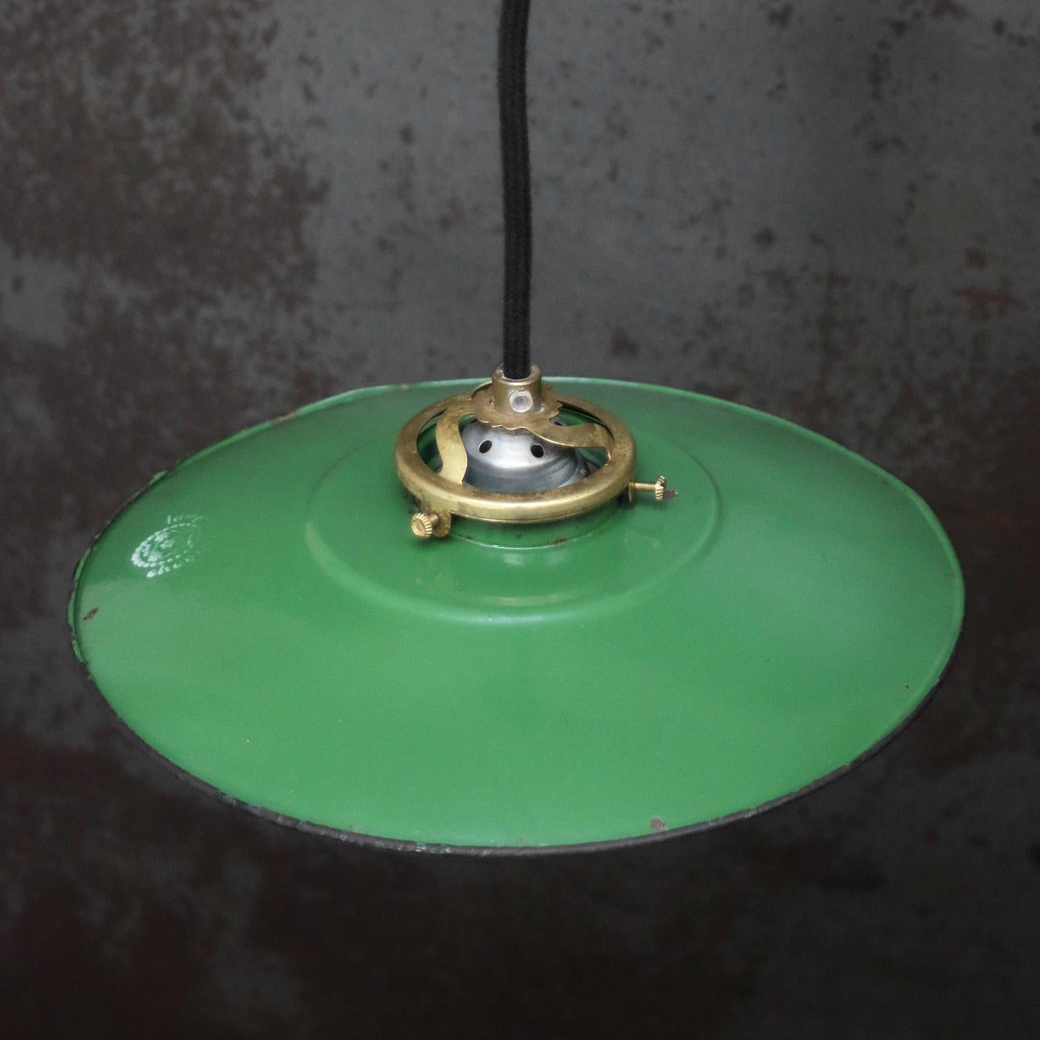 20th Century French Green Enamel Brass Pendant Lights For Sale