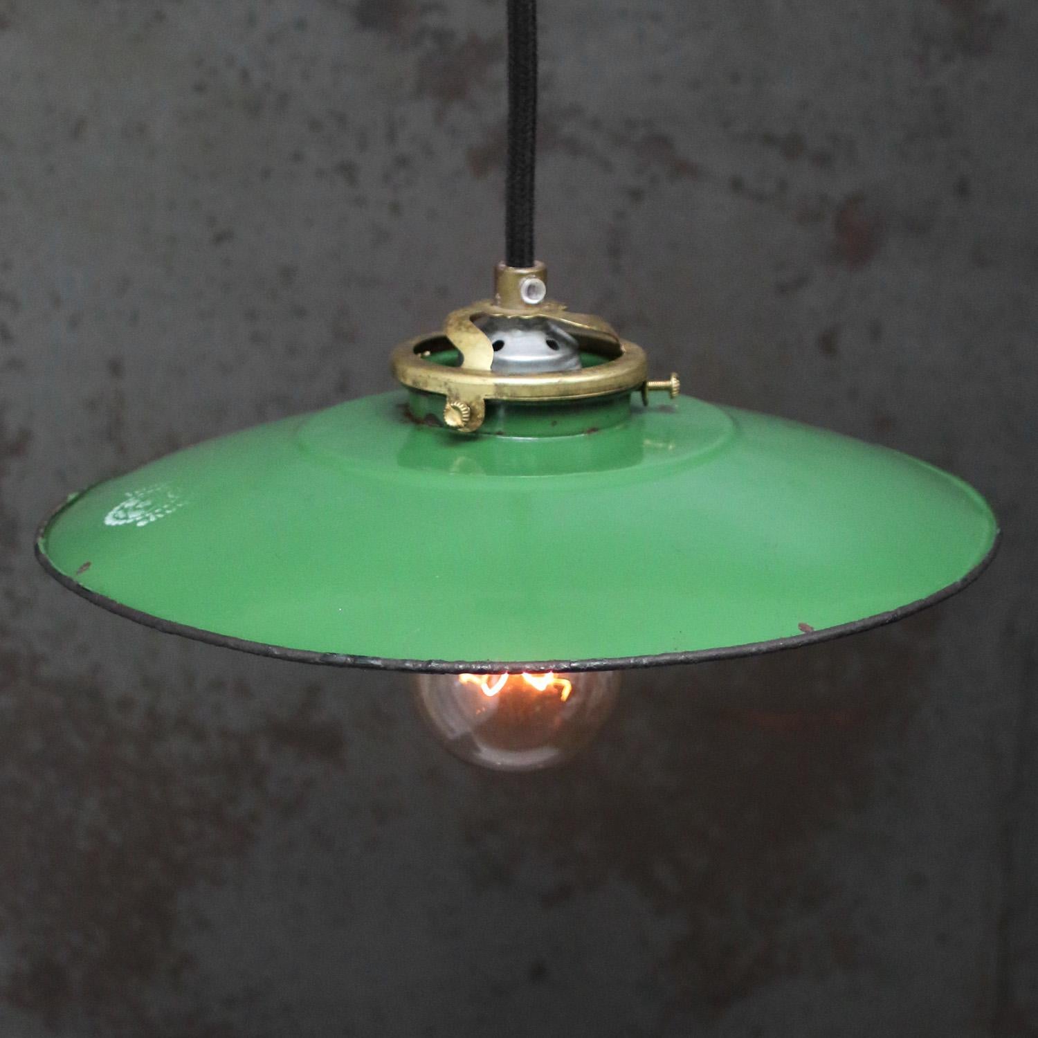 French Green Enamel Brass Pendant Lights For Sale 1