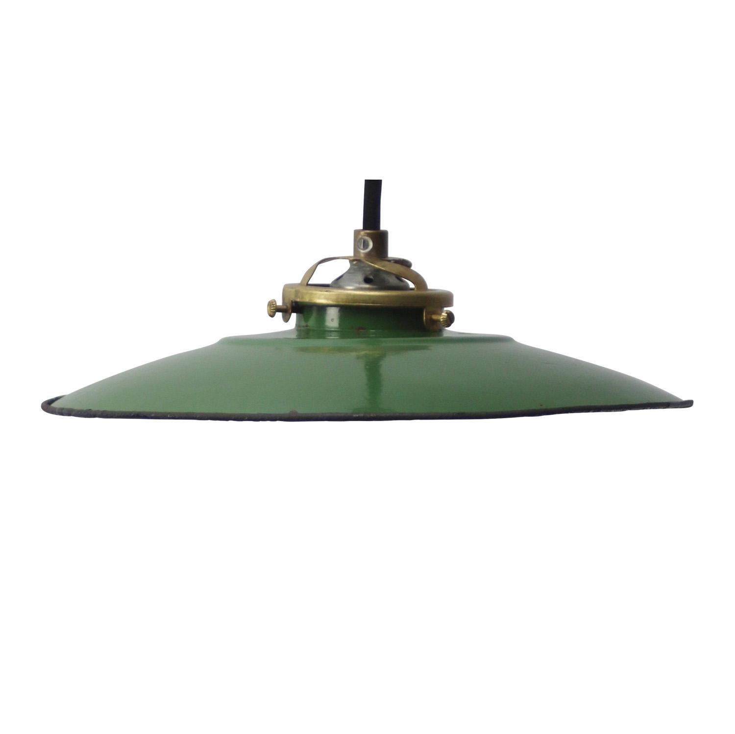 French Green Enamel Brass Pendant Lights For Sale 2