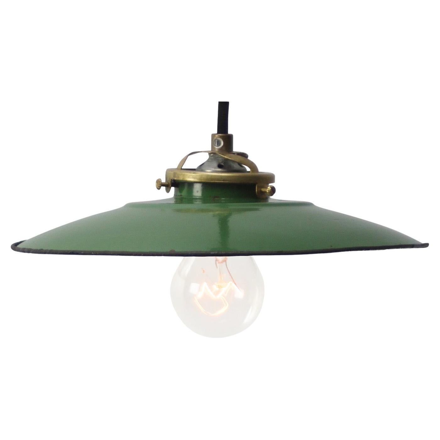French Green Enamel Brass Pendant Lights For Sale